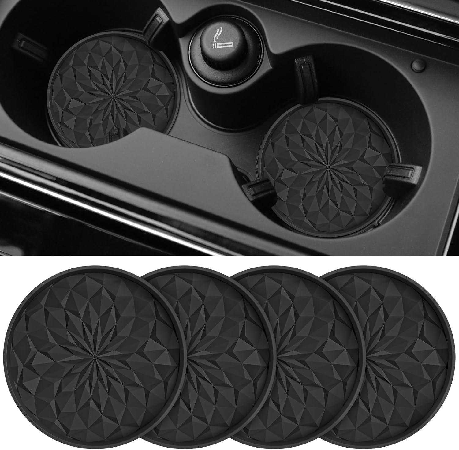 Untersetzer Für Getränkehalter Im Auto [4er-set] – Silikon-untersetzer (7 Cm) – Universelles, Rutschfestes Zubehör Für Den Fahrzeuginnenraum – Schwarz