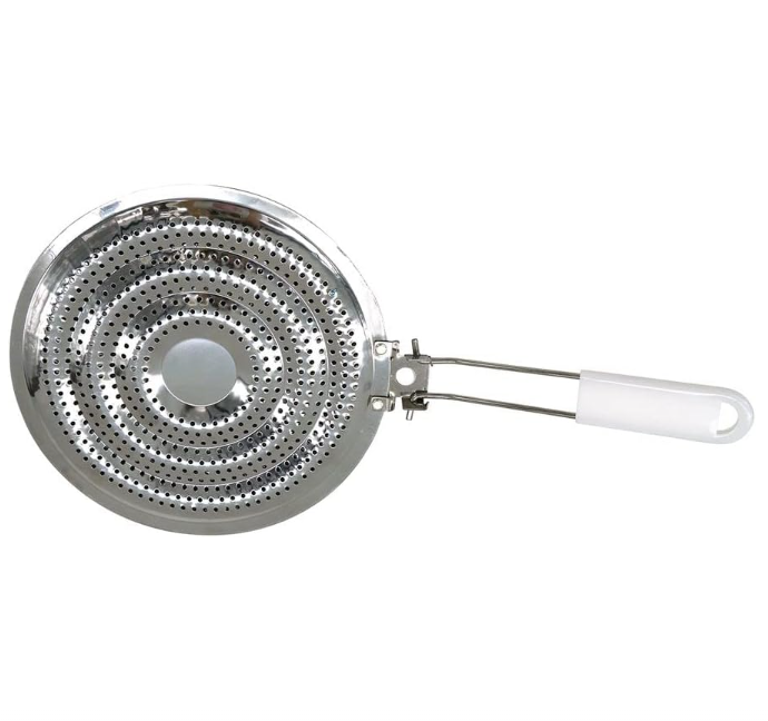 Hitzeverteiler Aus Edelstahl Für 20,5-cm-kochfelder. Verteilt Die Hitze Unter Dem Topf. Material: Edelstahl Und Kunststoff. Maße: 39,5 X 20,5 Cm. Für Gaskochfelder. Grifflänge: 18 Cm.