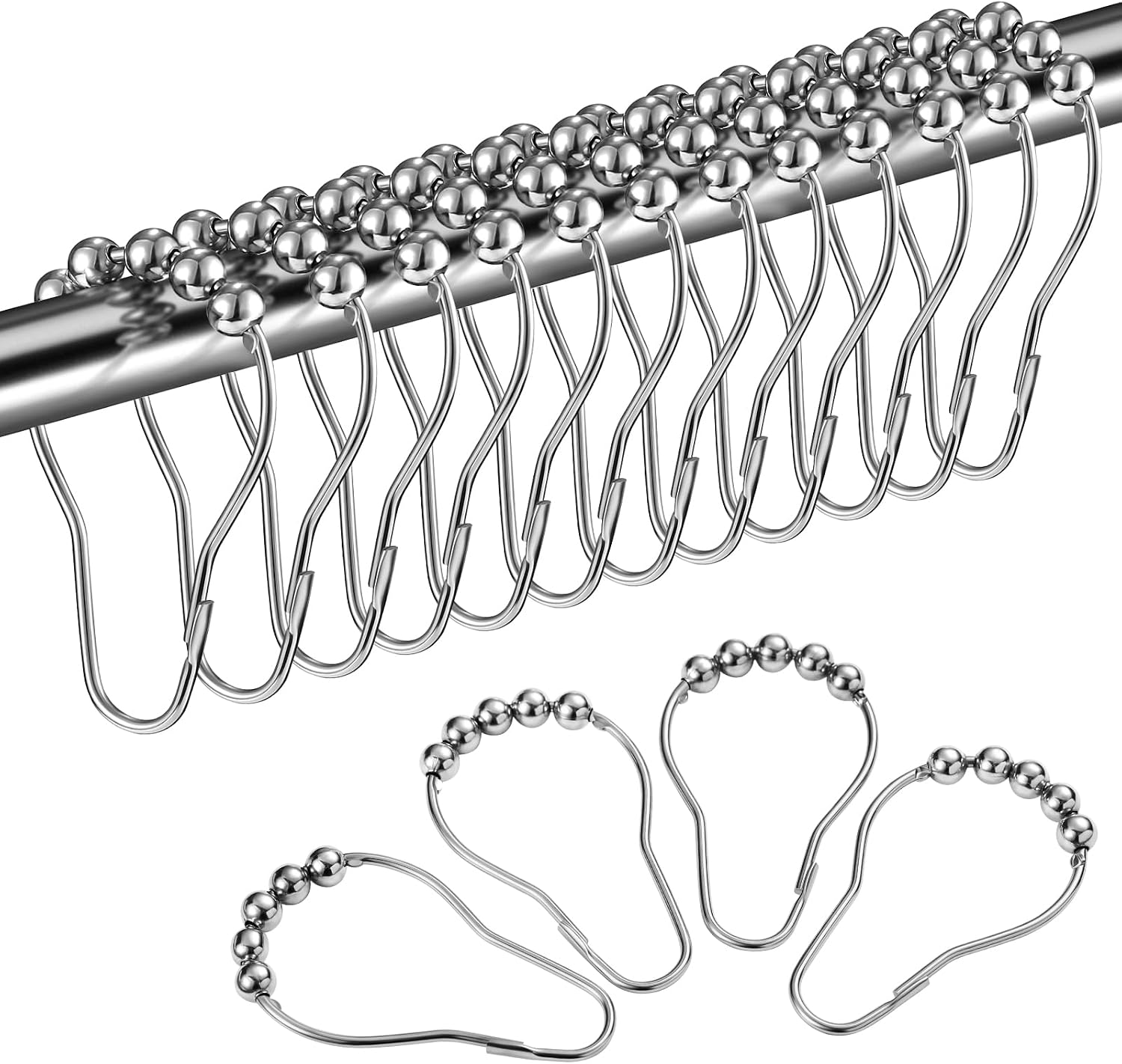 Set Mit 12 Verschiebbaren Duschvorhangringen Aus Stahl – 12 Einzelhaken – 69 X 39 Mm