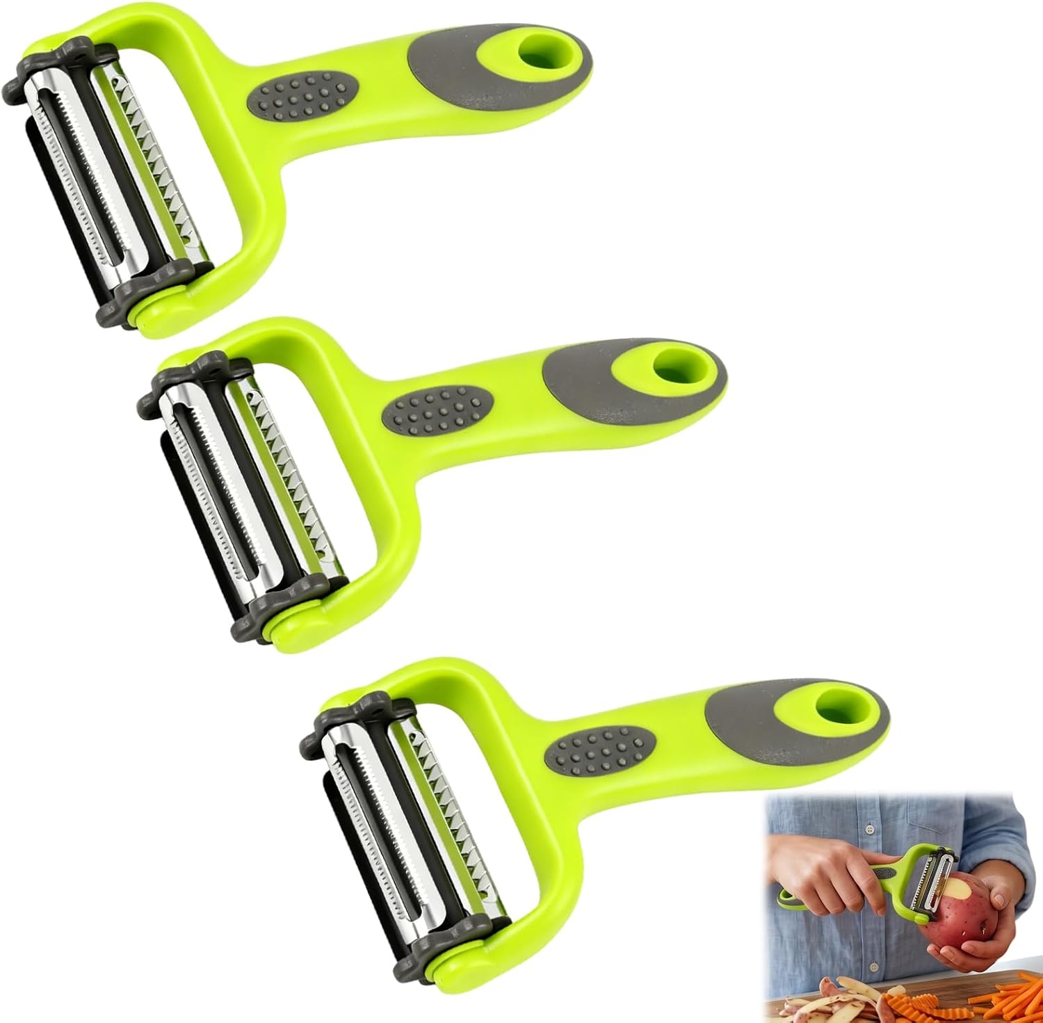 3-teiliges Multifunktions-schäler-set, Vielseitiger Obst- Und Gemüseschäler, Gerader Und Spaghetti-schäler, Praktisches Werkzeug Zum Kochen Und Für Die Tägliche Zubereitung Von Speisen