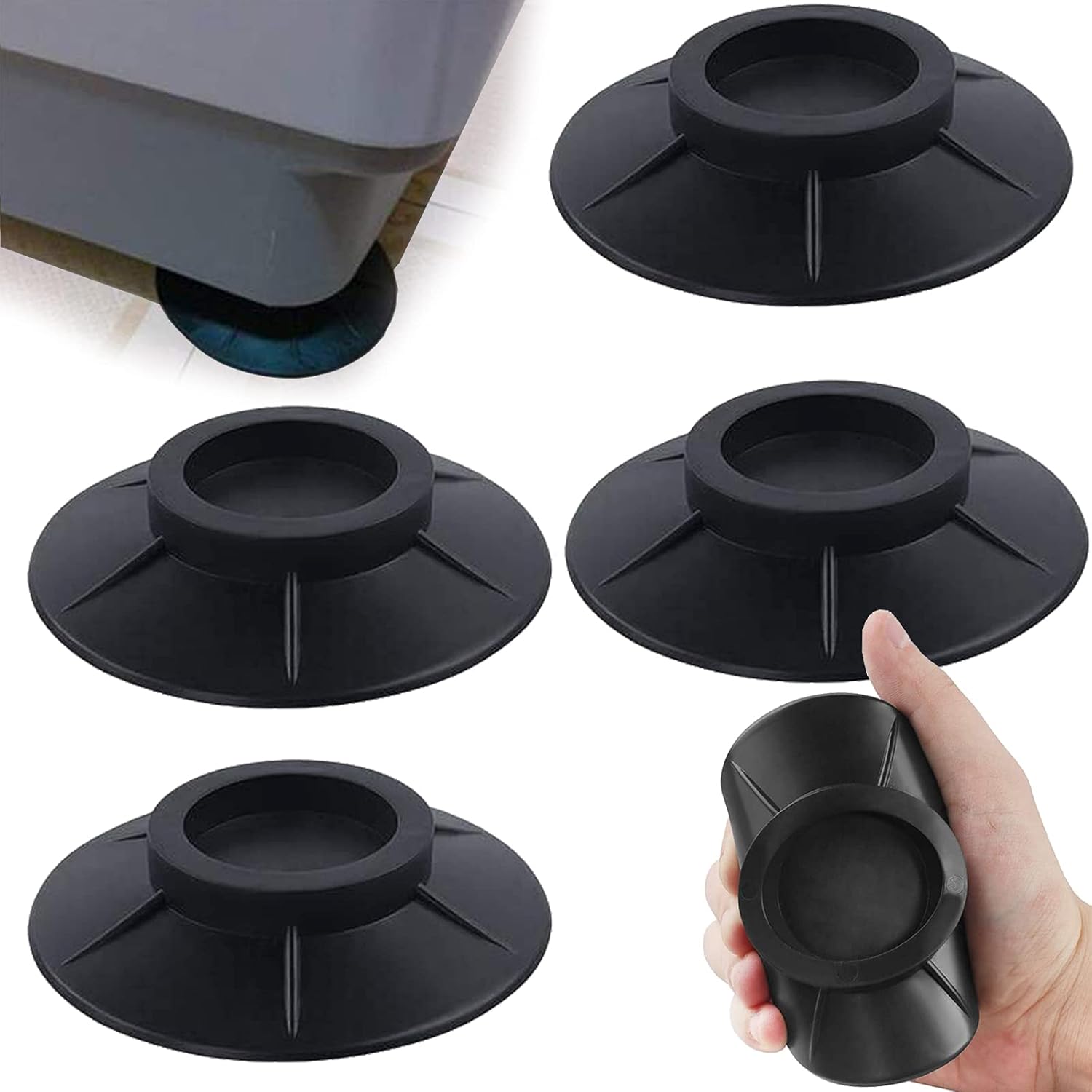 Schwarze Waschmaschinenmatten, 4er-set, Antivibrations-gummimatten, Stoßdämpfer Und Trocknermatten