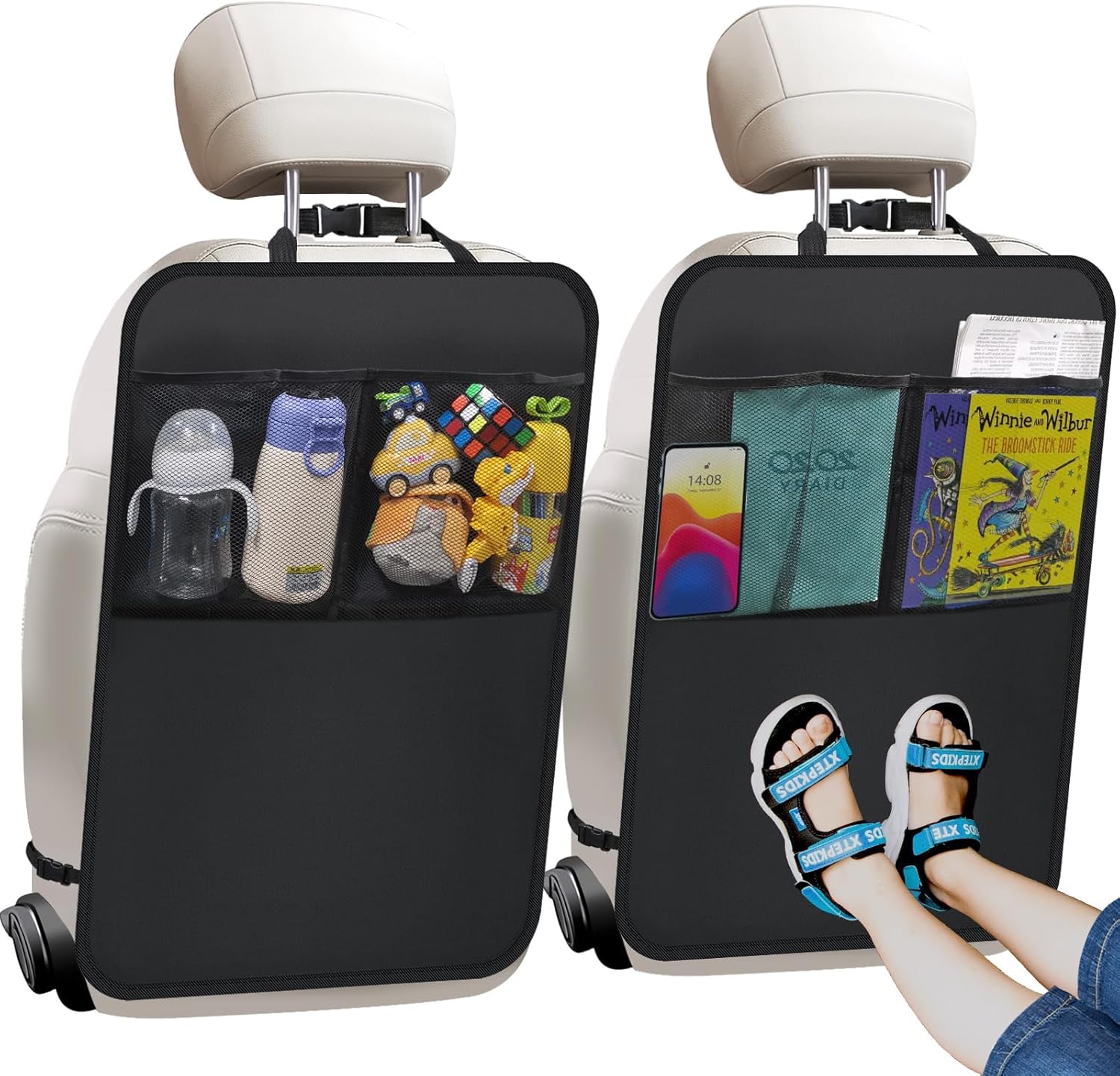 Sitzrückenschoner Mit Organizer (2er-set) – Für Pkw, Suv, Minivan Oder Lkw – Kindersicherheitszubehör – Universeller Schutz Für Den Fahrzeuginnenraum
