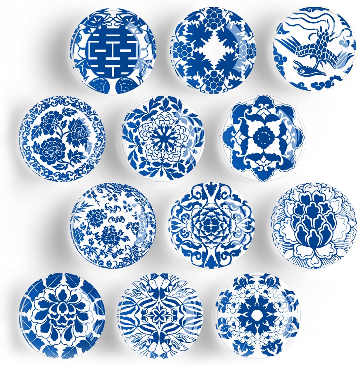 Kühlschrankmagnete, 12 Stück Whiteboard-magnete, Dekorative Kühlschrankmagnete (blau-weißes Porzellan)