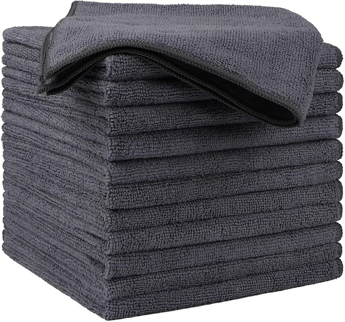 Set Mit 12 Hochwertigen Mikrofasertüchern (30 X 30 Cm) Für Auto, Küche Und Fenster, Ultra-saugfähig, Streifenfrei, Grau