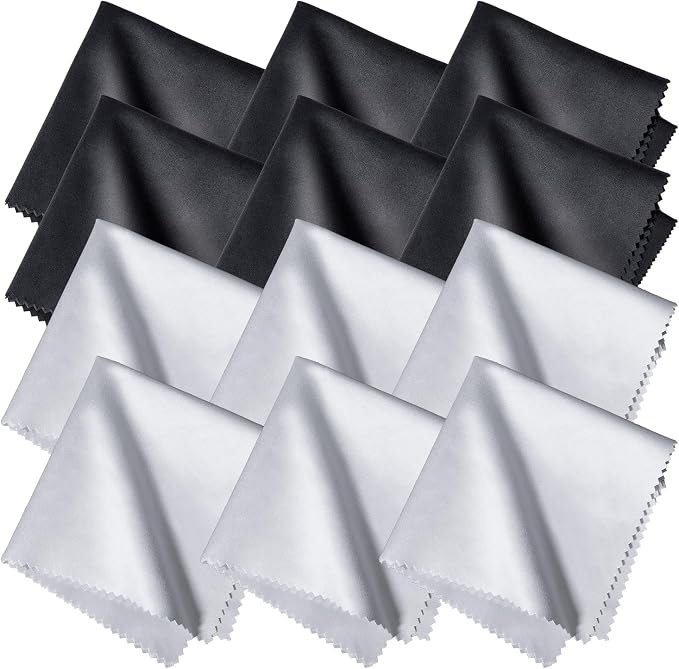 Mikrofasertücher Für Brillen, 12er-packung, 15 X 15 Cm, Geeignet Für Brillengläser, Brillen, Bildschirme, Tablets Und Glas, Schwarz/grau