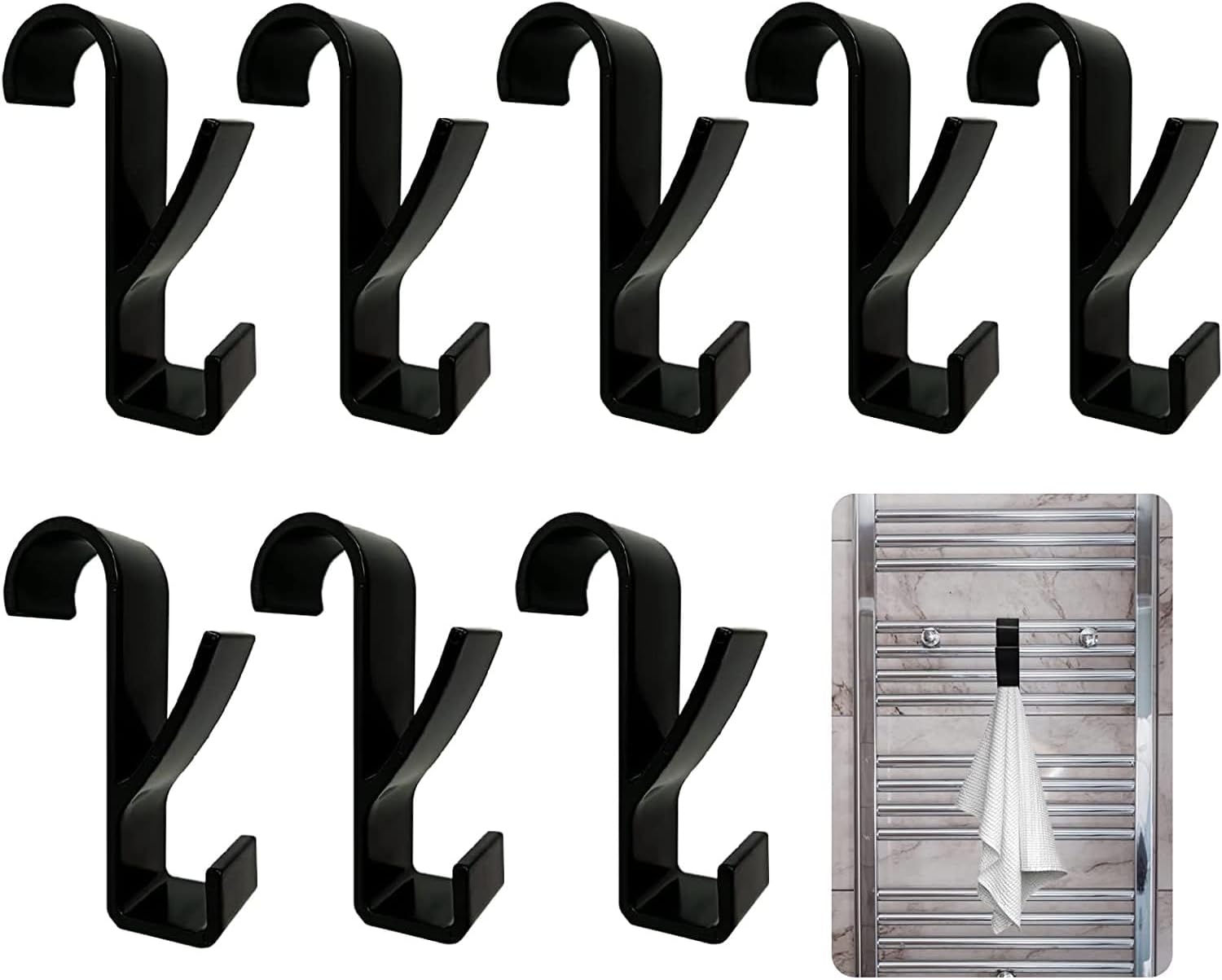 8-teiliges Set Runder Heizkörperhaken, Handtuchhaken Für Heizkörper, Heizkörperhaken Aus Kunststoff, Geeignet Für Bad Und Küche (schwarz)