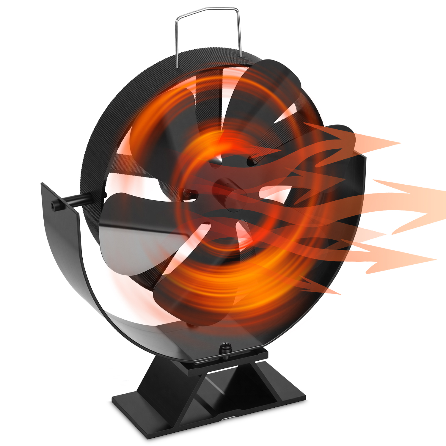 Jiubiaz Kaminofen Ventilator 6 Flügel Mit Verstellbarem Neigungswinkel, Aluminium, Schwarz