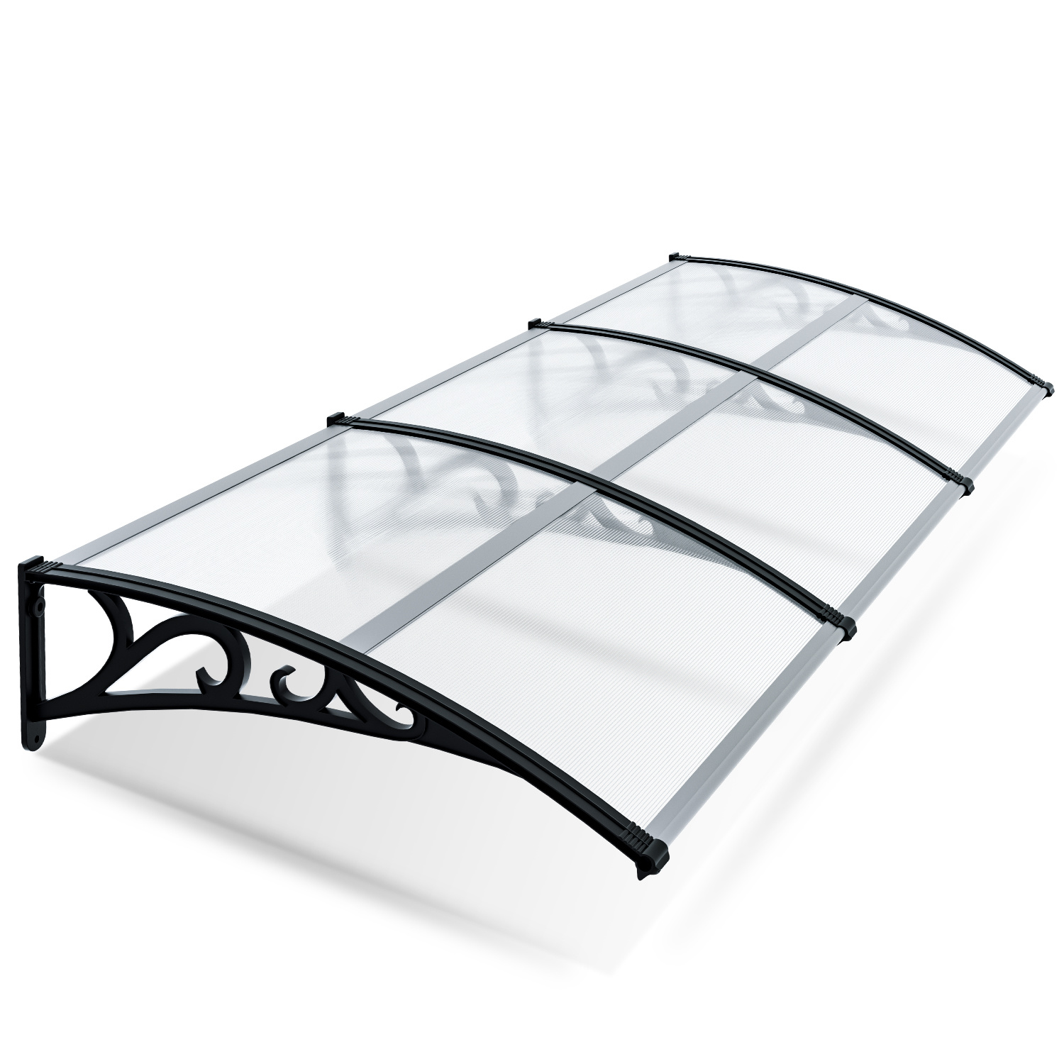 Jiubiaz Türvordach 300 X 100 Cm, Transparenter Regenschutz Mit Polycarbonatdach Und Abs-haltern, 3 Segmente