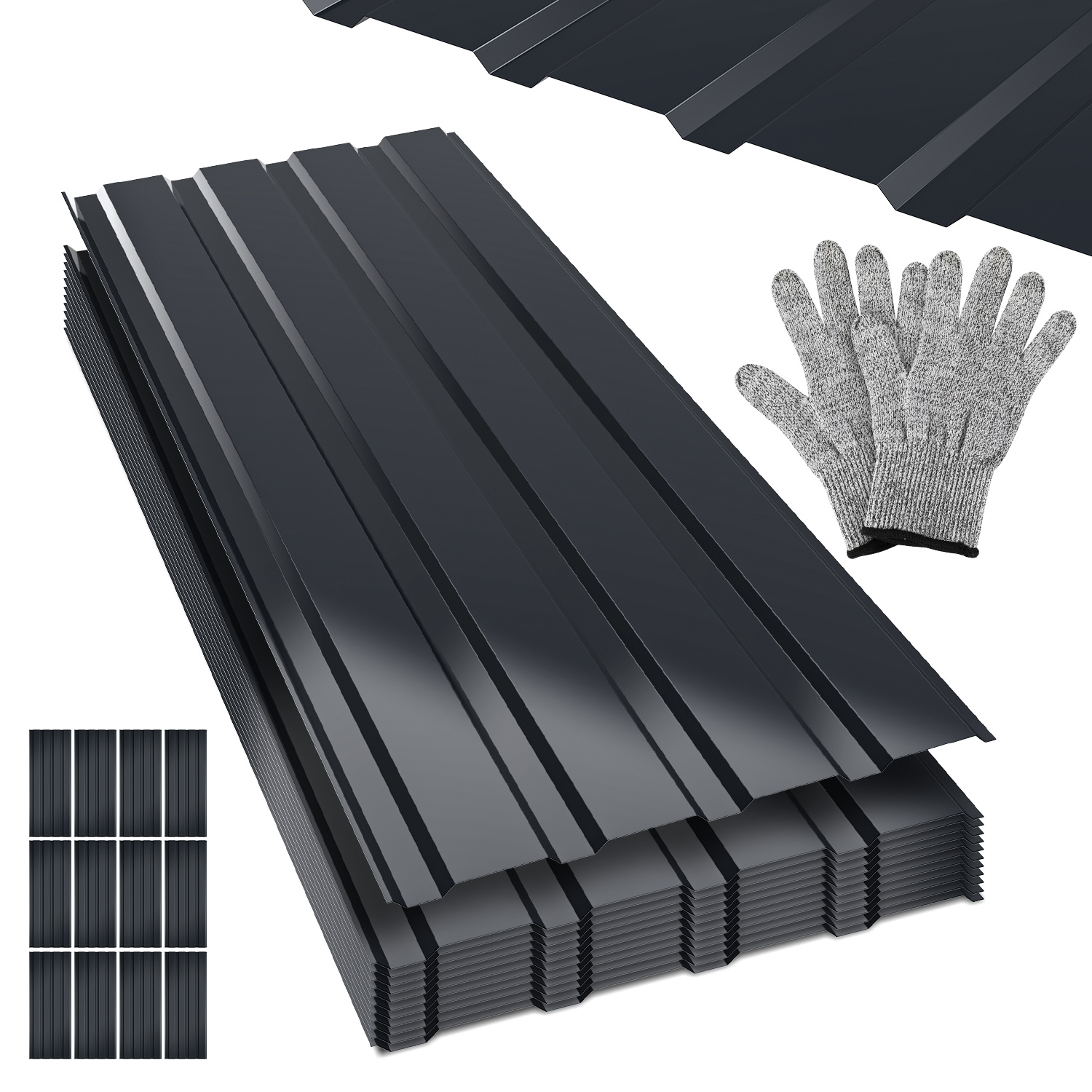 Jiubiaz 36er Trapezblech Dachplatten 0,25 Mm, 115 X 45 Cm, Anthrazit, Stahl, Bis 18 M²