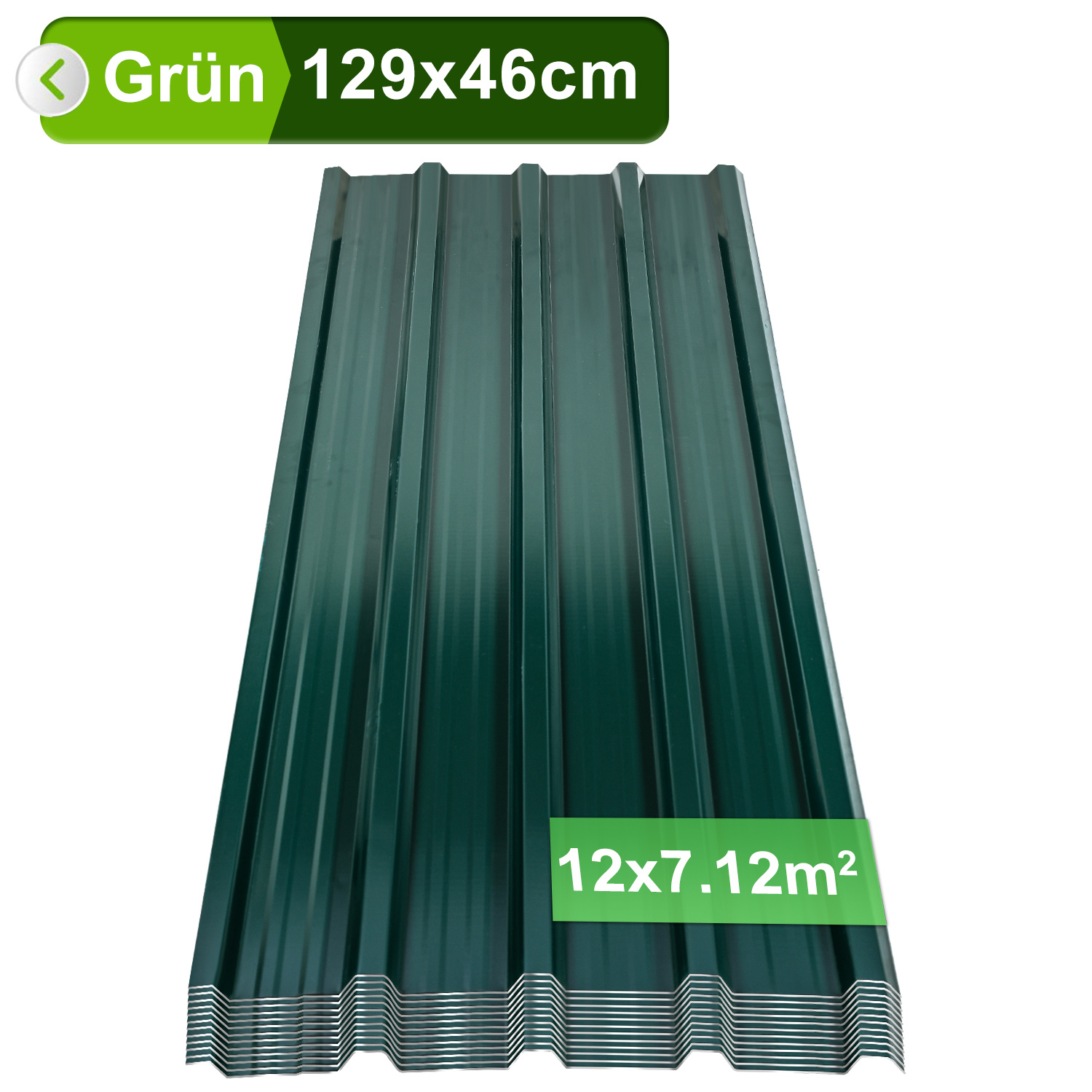 Jiubiaz 12er Trapezblech Dachplatten 0,25 Mm, 129 X 46 Cm, Grün, Verzinkter Stahl, Ca. 7 M²