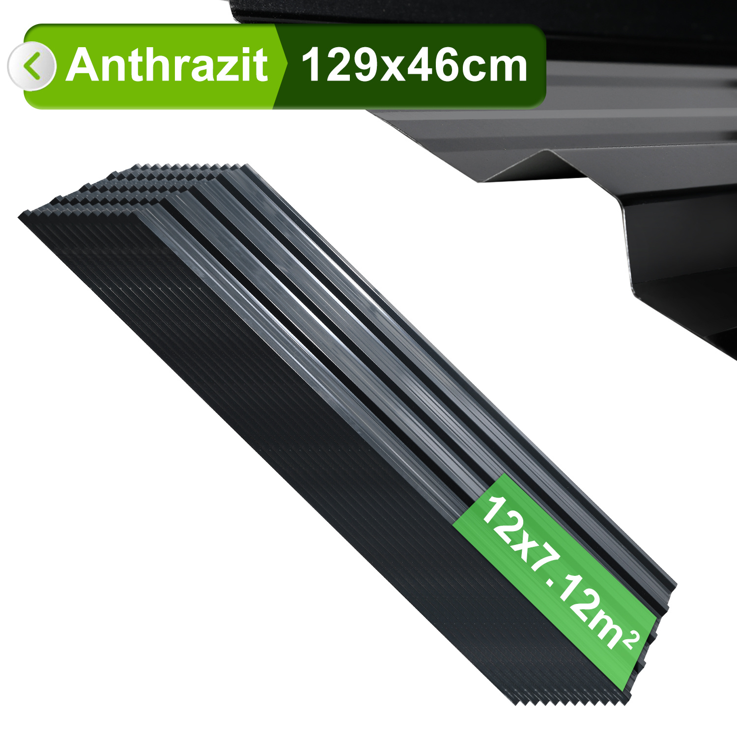 Jiubiaz 36er Trapezblech Dachplatten 0,25 Mm, 129 X 46 Cm, Anthrazit, Verzinkter Stahl, Ca. 21 M²