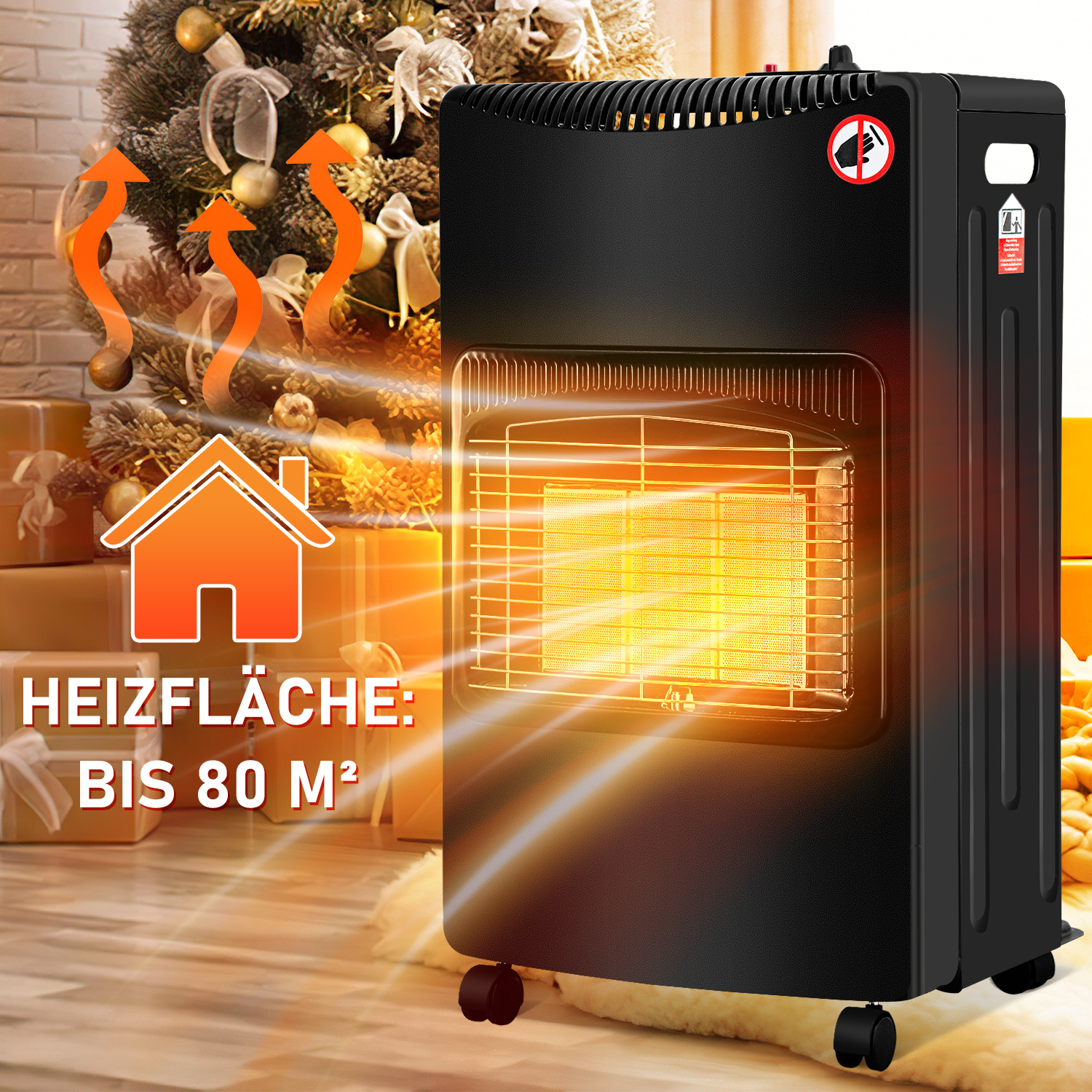 Jiubiaz Gasofen Keramik 4200 Watt Mit 3 Stufen, Sauerstoffmangelsicherung, Gasschlauch & Regler, 4 Rollen