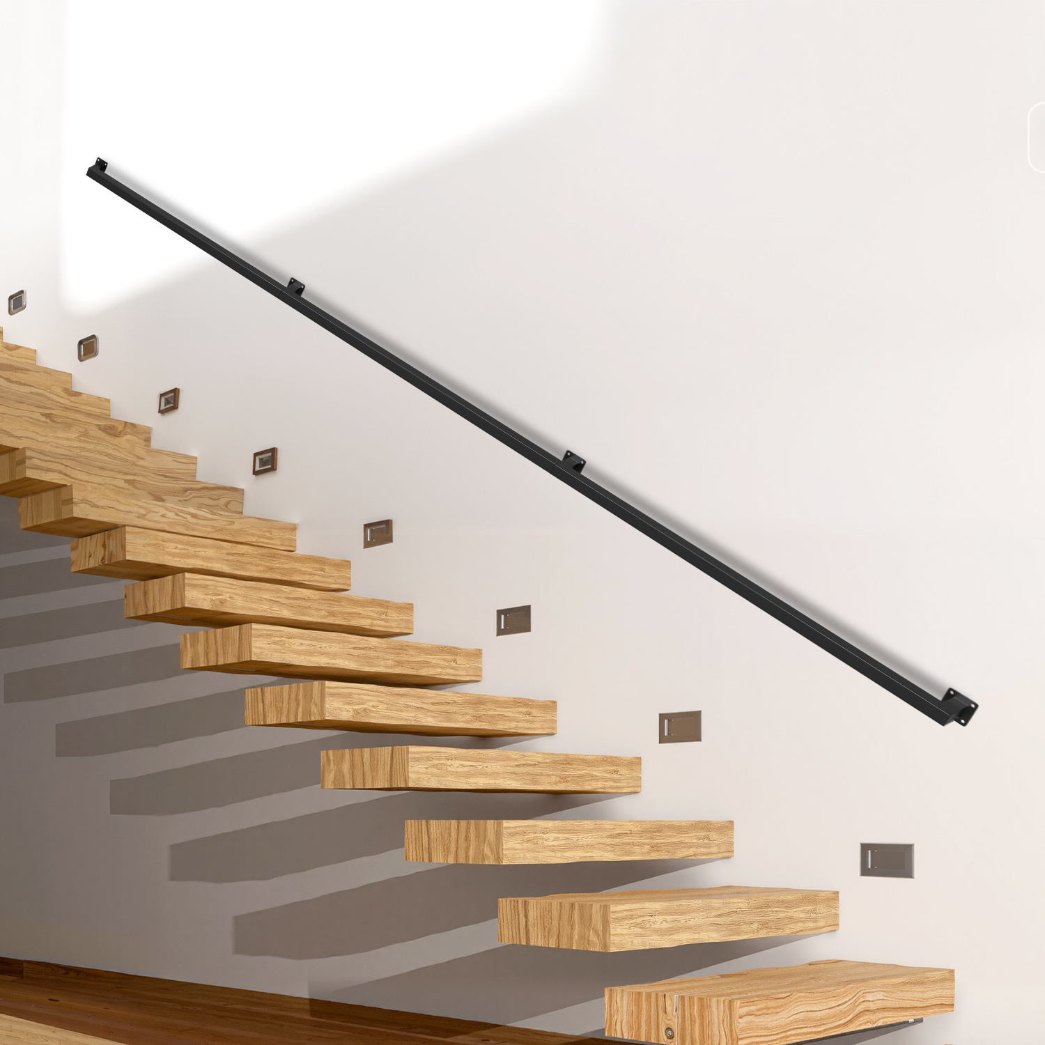 Jiubiaz Vierkant-handlauf 300 Cm Schwarz, Treppengeländer Aus Eisen Mit Pulverbeschichtung, 30 X 30 Mm, Dreiteilig, Für Treppe Und Flur