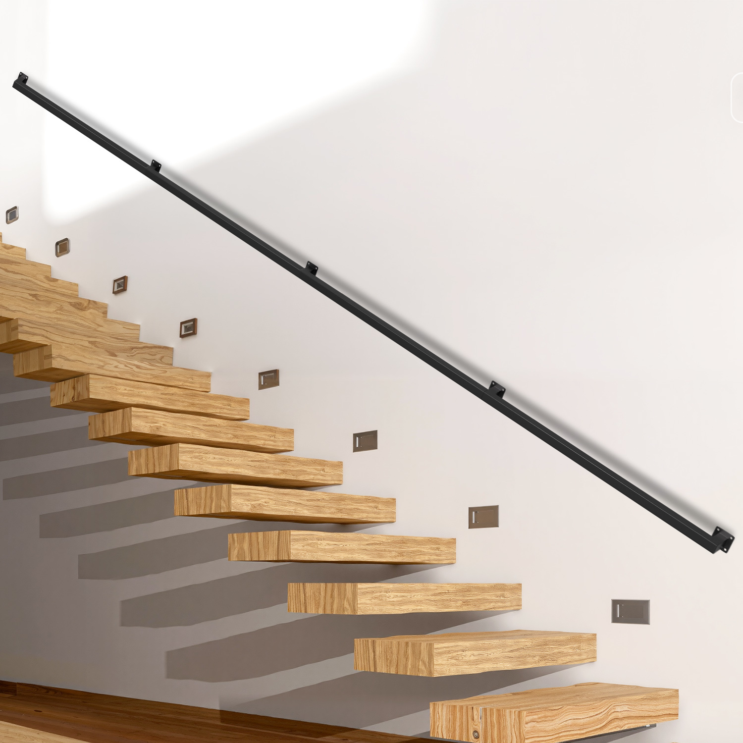 Jiubiaz Vierkant-handlauf 360 Cm Schwarz, Treppengeländer Aus Eisen Mit Pulverbeschichtung, 30 X 30 Mm, Vierteilig, Für Treppe Und Flur