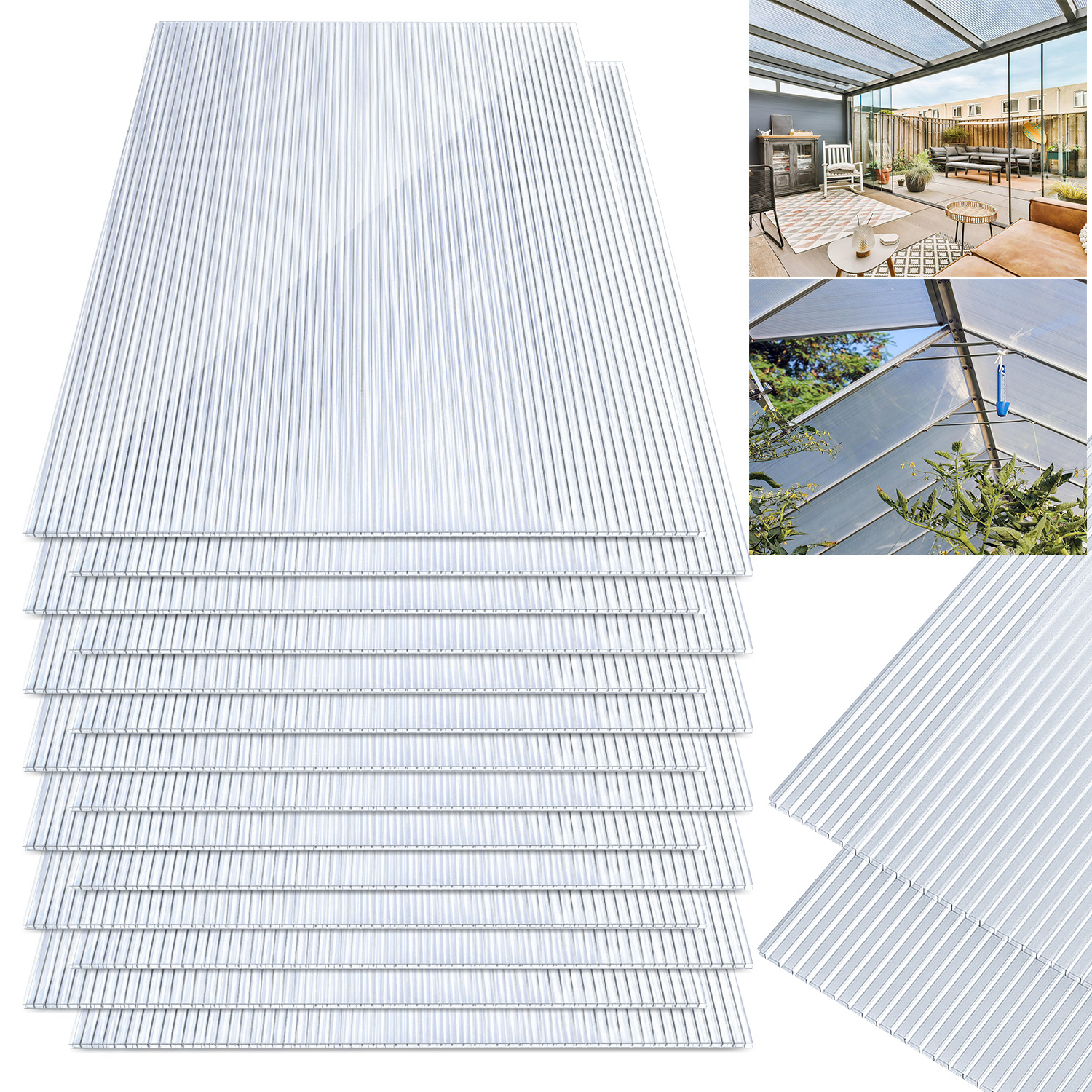 Jiubiaz 14x Polycarbonat Hohlkammerplatten 4mm Transparent Hohlkammerstegplatten Uv-beständigen Für Gewächshaus Carports