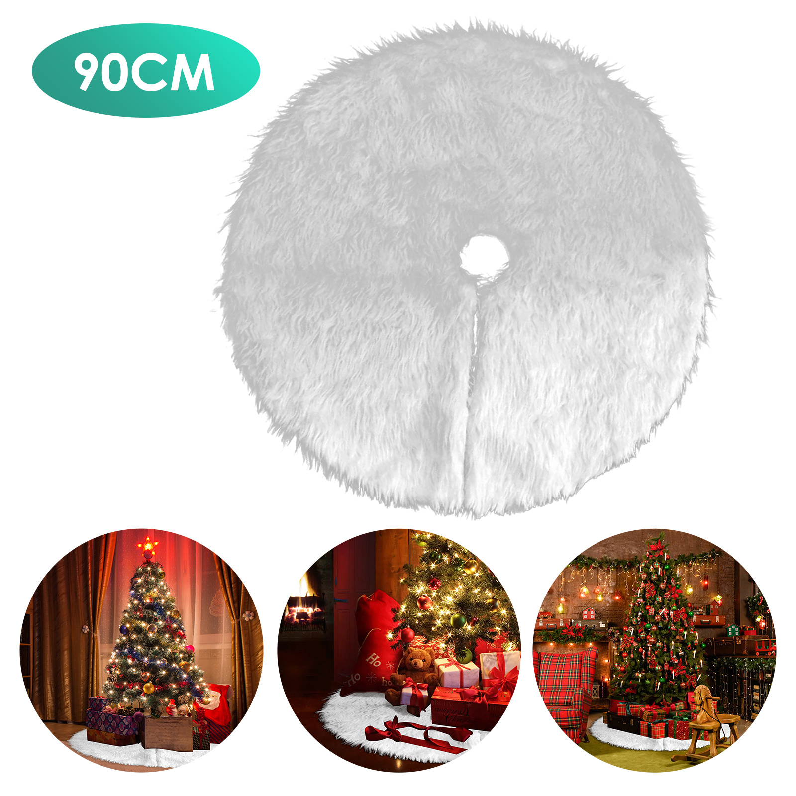 Jiubiaz Weihnachtsbaumteppich 90 Cm, Runde Plüsch Baumdecke Für Wohnzimmer, Hotel Und Weihnachtsfeier