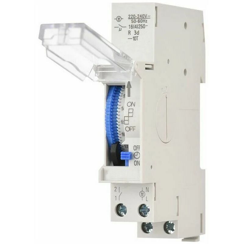 Jssevn - Mechanischer 24-stunden-timer – 15-minuten-programmierung – Din-schienenmontage – Wasserdichte Abdeckung – Integrierter Akku – 230 V Ac, 16 A – 220–240 V Ac