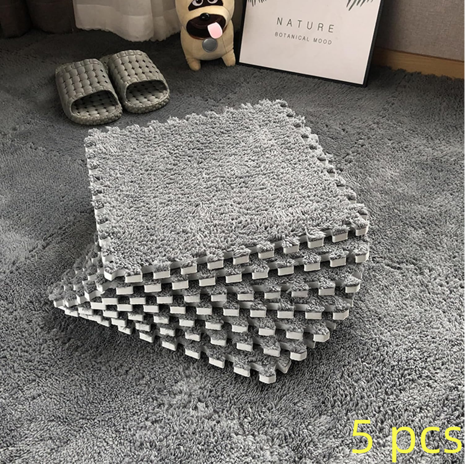 Jssevn - 5er-set Ineinandergreifende Schaumstoff-teppichfliesen – 30 X 30 Cm – Plüsch-puzzle – Fußmatte Mit Rand – Für Wohn- Und Schlafzimmer – Grau