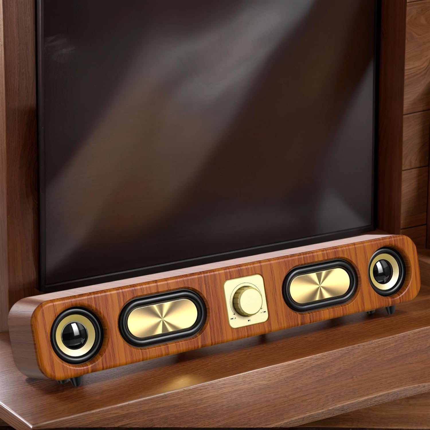 Jssevn - Vintage Bluetooth-lautsprecher Mit Surround-sound, 2400 Mah Akku, 4-kanal-audiosystem, Usb/tf/aux-unterstützung, 10 Stunden Akkulaufzeit (holz)