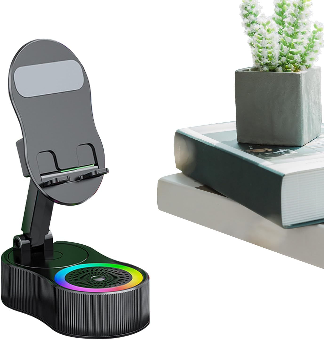 Jssevn - Universeller Handy-ständer Mit Induktionslautsprecher – Kabelloser Audio-ständer Mit Rgb-beleuchtung, Tablet-ständer Mit Sound, Ideal Für Video Und Musik