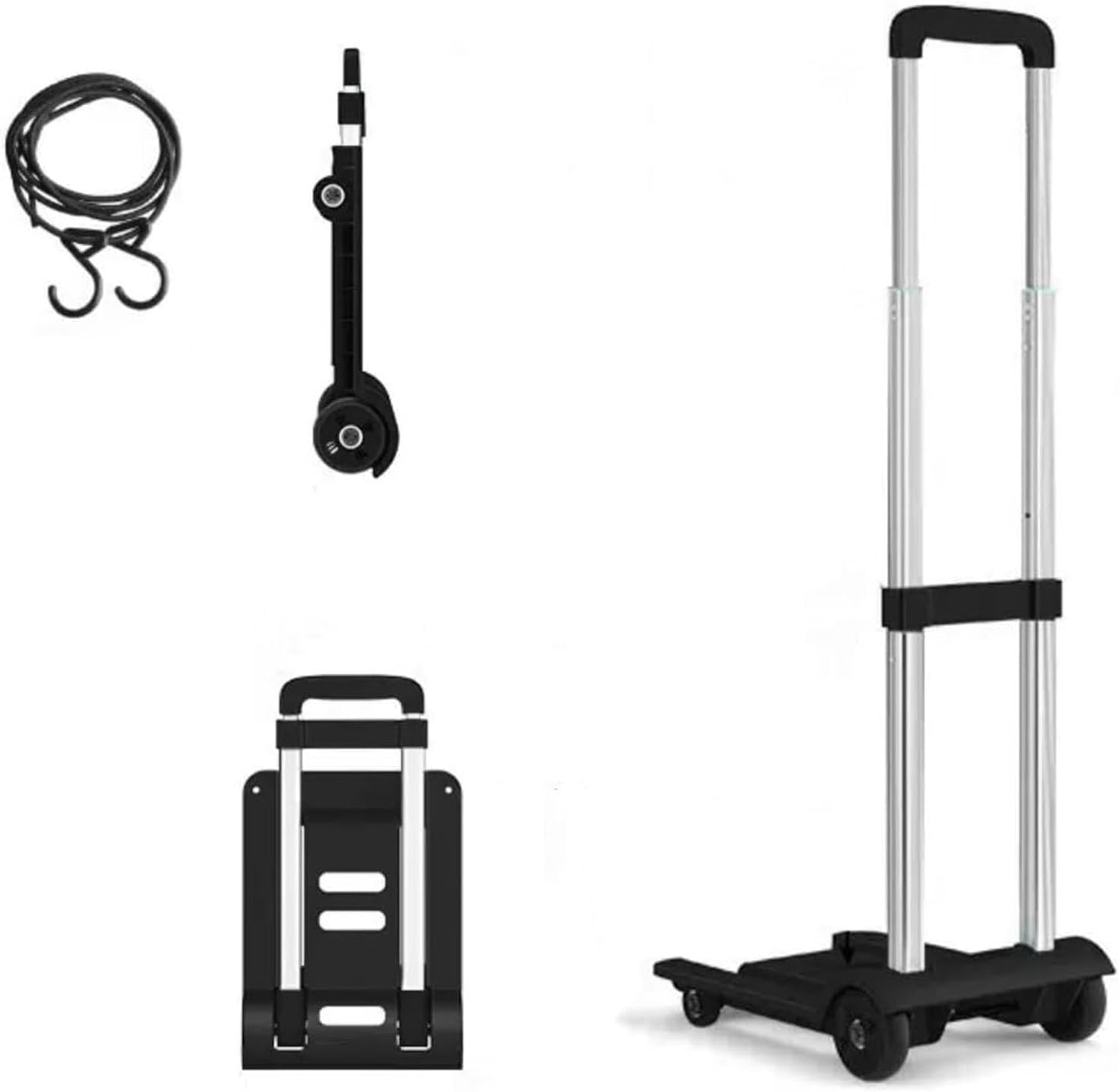 Jssevn - Tragbarer, Faltbarer Handwagen, Robust, Für Reisen, Einkäufe Und Gepäck, Schwarz, 32 X 23 X 87,5 Cm