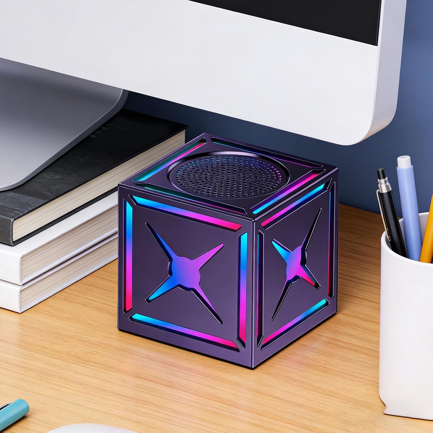 Jssevn - Kompakter Bluetooth-lautsprecher, 5w Kabelloser Miniatur-musikwürfel, Tragbarer Rgb-lautsprecher Mit Hifi-klang, Bluetooth 5.3, Lichteffekte (schwarz)
