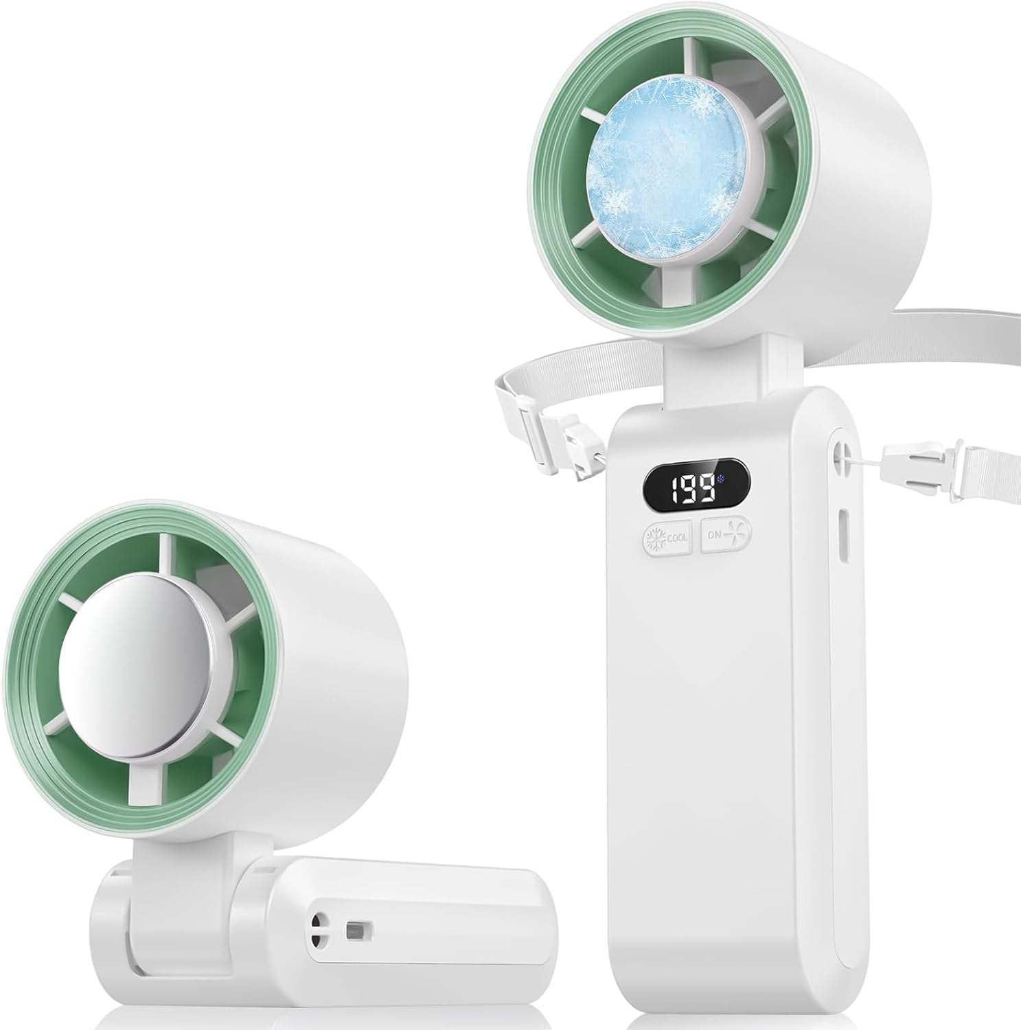 Jssevn - Tragbarer Ventilator, Ultraschnell (10 M/s), Usb-aufladbar (5000 Mah), 1-199 Geschwindigkeitsstufen, Lcd-display, Taschenventilator Mit Turbofunktion (weiß)