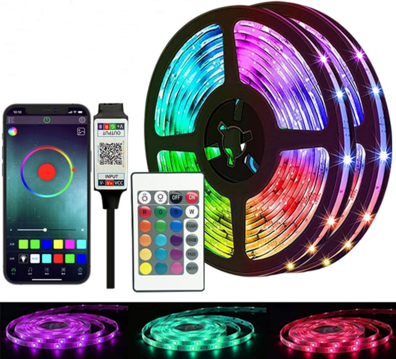 Jssevn - 30 M Led-streifen, Farbiger Led-streifen Für Den Innenbereich, Rgb-led-streifen Mit Fernbedienung, Smartphone-app-steuerung, Bluetooth-led-streifen Für Das Schlafzimmer (30 M)