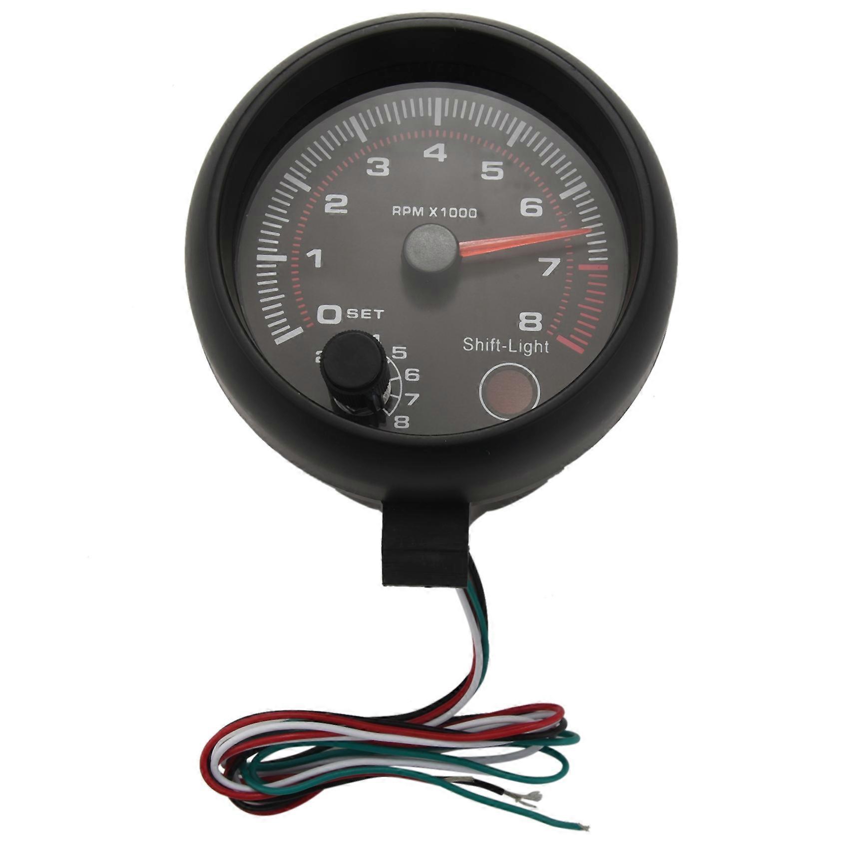 Universeller 3,75-zoll-drehzahlmesser Mit Weißer Led-hintergrundbeleuchtung, 12 V, Roter Schaltanzeige Für Benzin-pkw, 0–8000 U/min