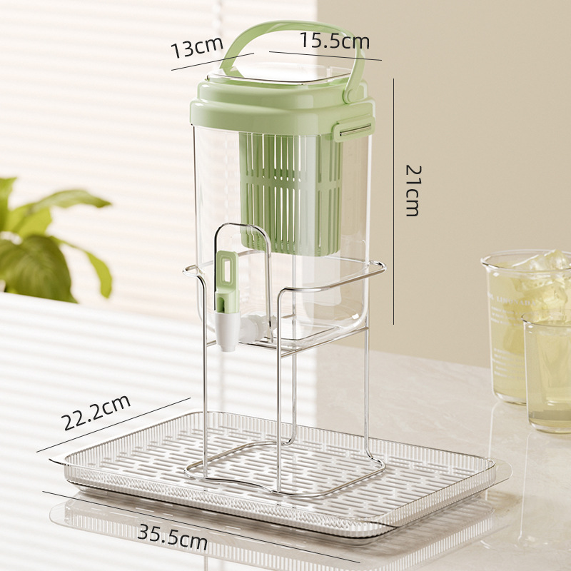 Gekühlte Wasserkaraffe Mit Hahn, Matcha-grün, Hitzebeständig Für Fruchttee Und Kalte Getränke, Luxuriöses Set Mit Eisenständer Und Doppelter Ablage, Für Den Hausgebrauch-lsw