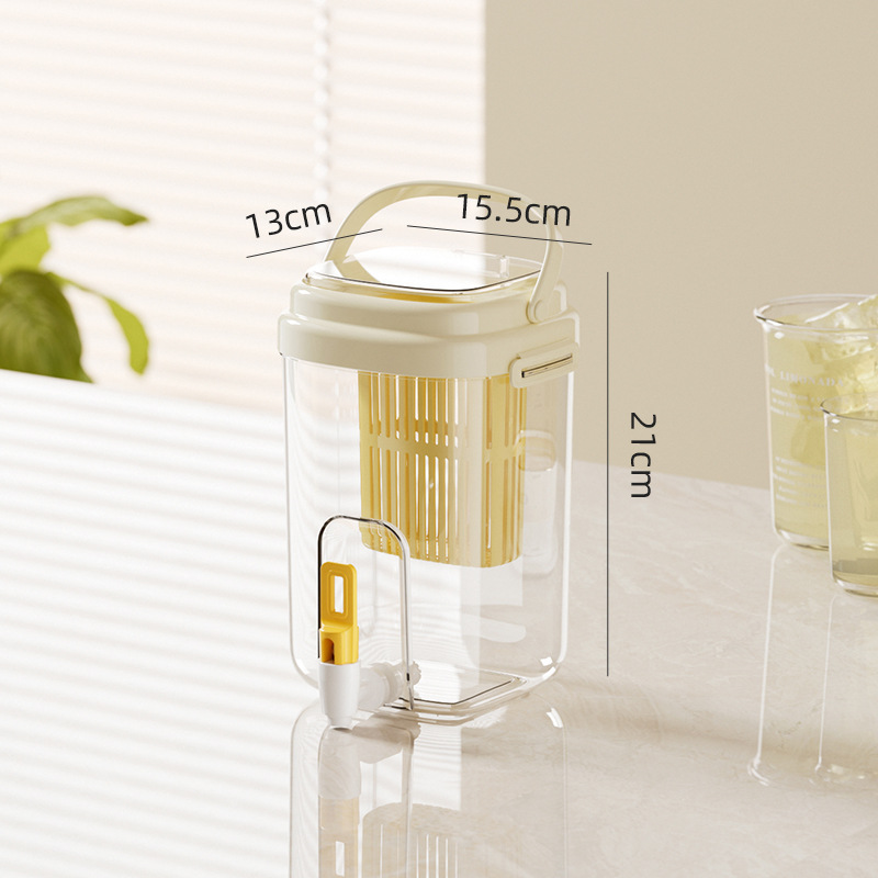 Gekühlte Karaffe Mit Hahn, 1l - Krug Für Kaltes Wasser Und Früchtetee Aus Hitzebeständigem Glas, Elegantes Hellgelbes Design Für Haus Und Küche-lsw