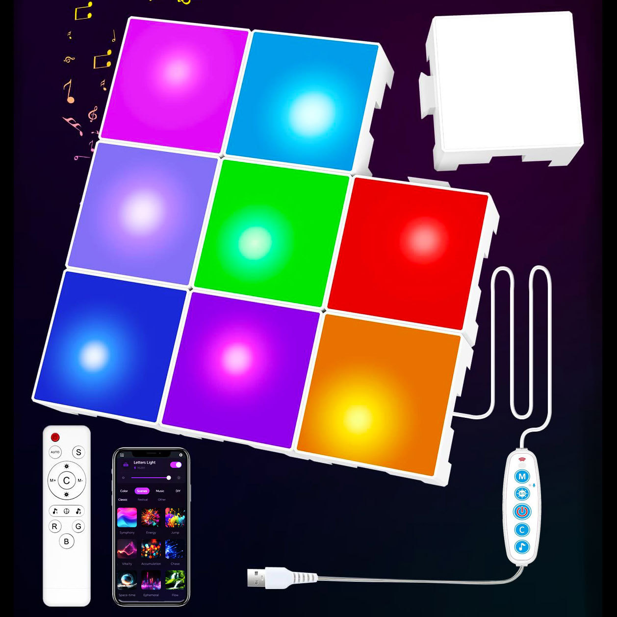 Intelligentes Quadratisches Led-leuchtschild Für Gaming, Rgb-ambiente-lampe Mit Musik-synchronisation Und Diy-anpassungsmodul, E-sport-bürodekoration-lsw