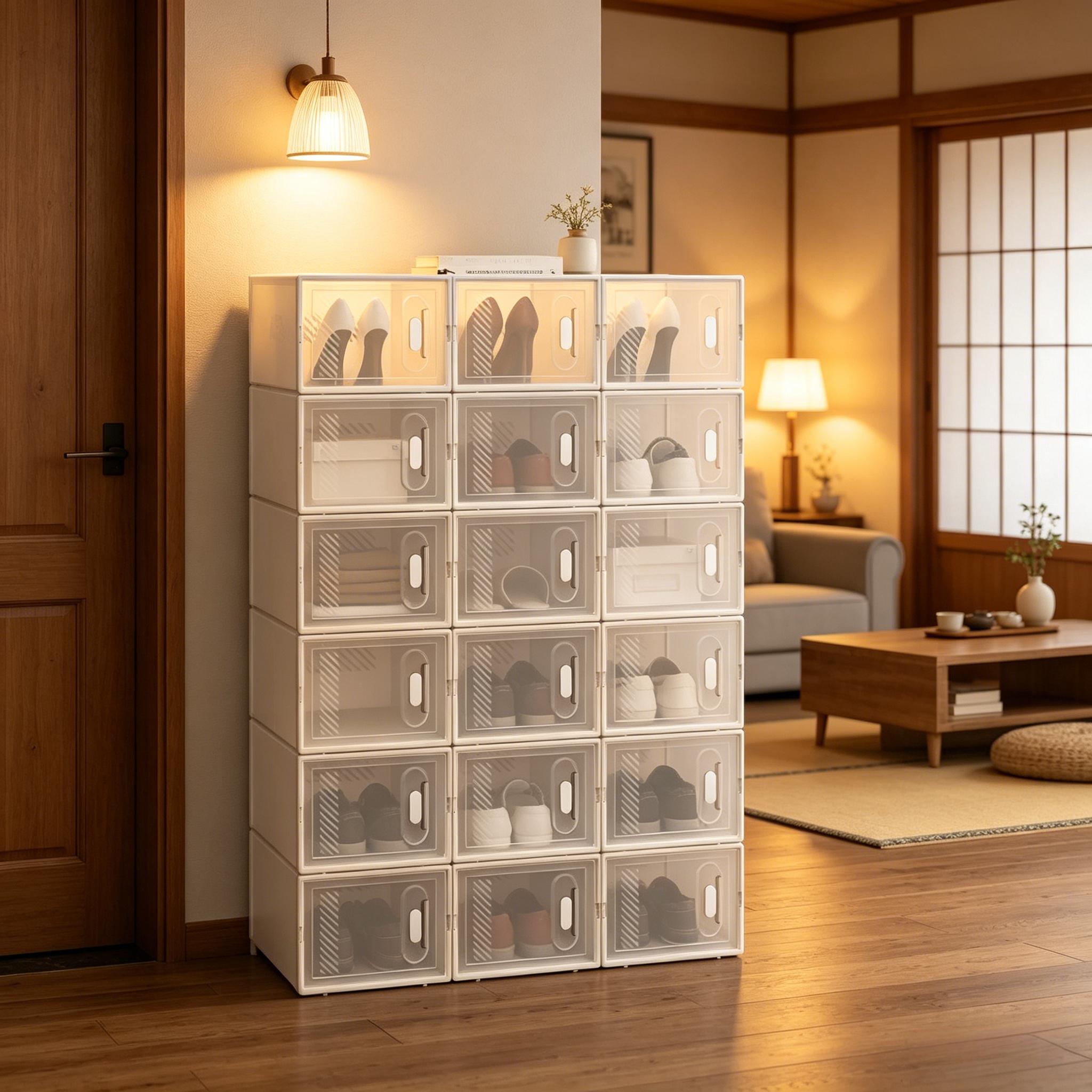 Stilvoll Schuhaufbewahrungsbox,stapelbare Kleiderschrank,aufbewahrungsbox,modulares Schuhhalter,bücherregal,spielzeugorganisator,badezimmerkabine(nur Mit 18pcs Lagerbox)
