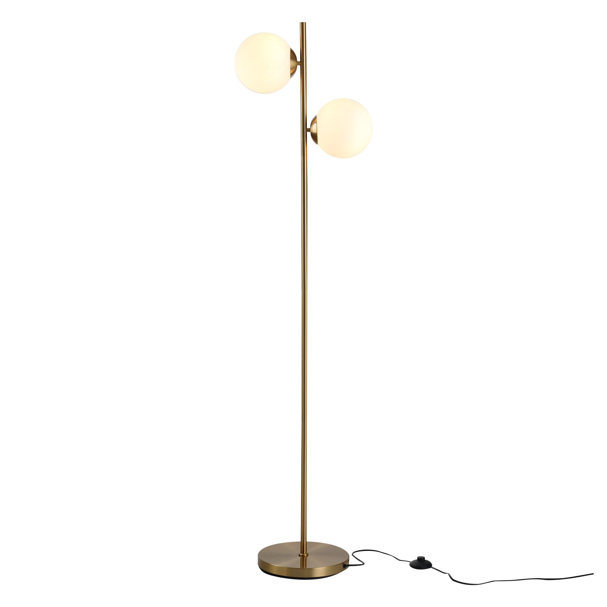 Stehlampe Standleuchte 2-teilig Mit Glas-lampenschirm, Stahl Und Glas, 165cm Hoch, Gold Und Weiß, Modernes Design Für Wohnzimmer