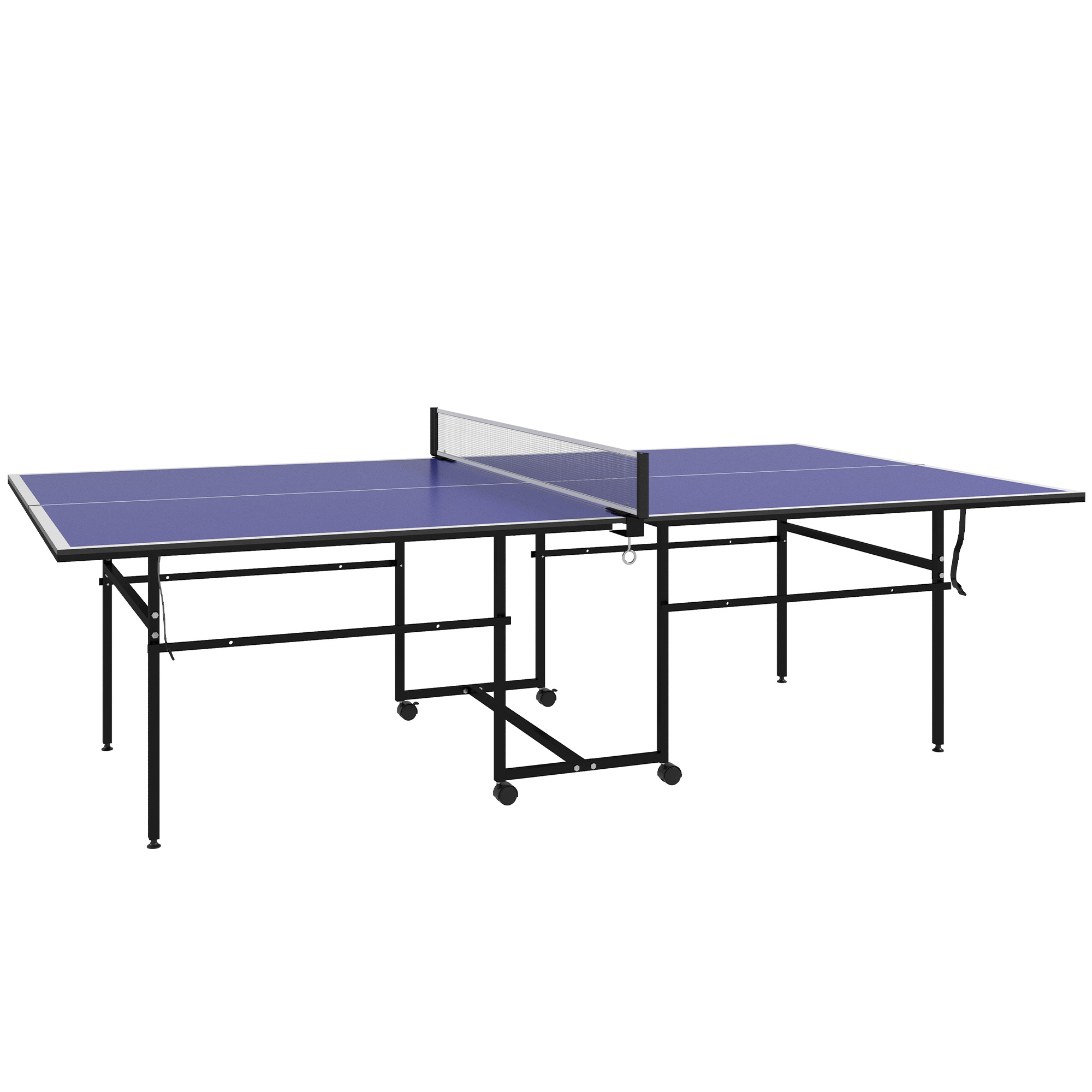 Tischtennistisch, Tischtennisplatte In Viertel Klappbar Mit Rollen, Tischtennisspiel-set Mit 2 Tischtennisschlägern, 3 Bällen, Outdoor Indoor Stahl, Blau, 274 X 152,5 X 75,5 Cm