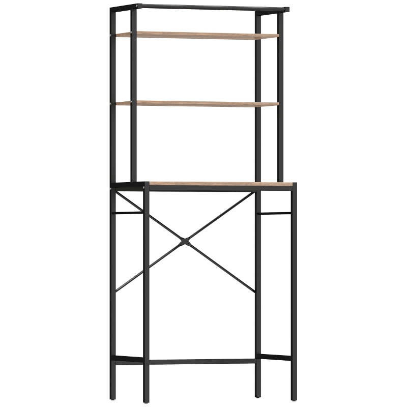 Waschmaschinenregal Badezimmerregal Mit Trockenstange, 3 Ebenen Für Bad, Waschküche, 67 X 40 X 161,8 Cm, Braun