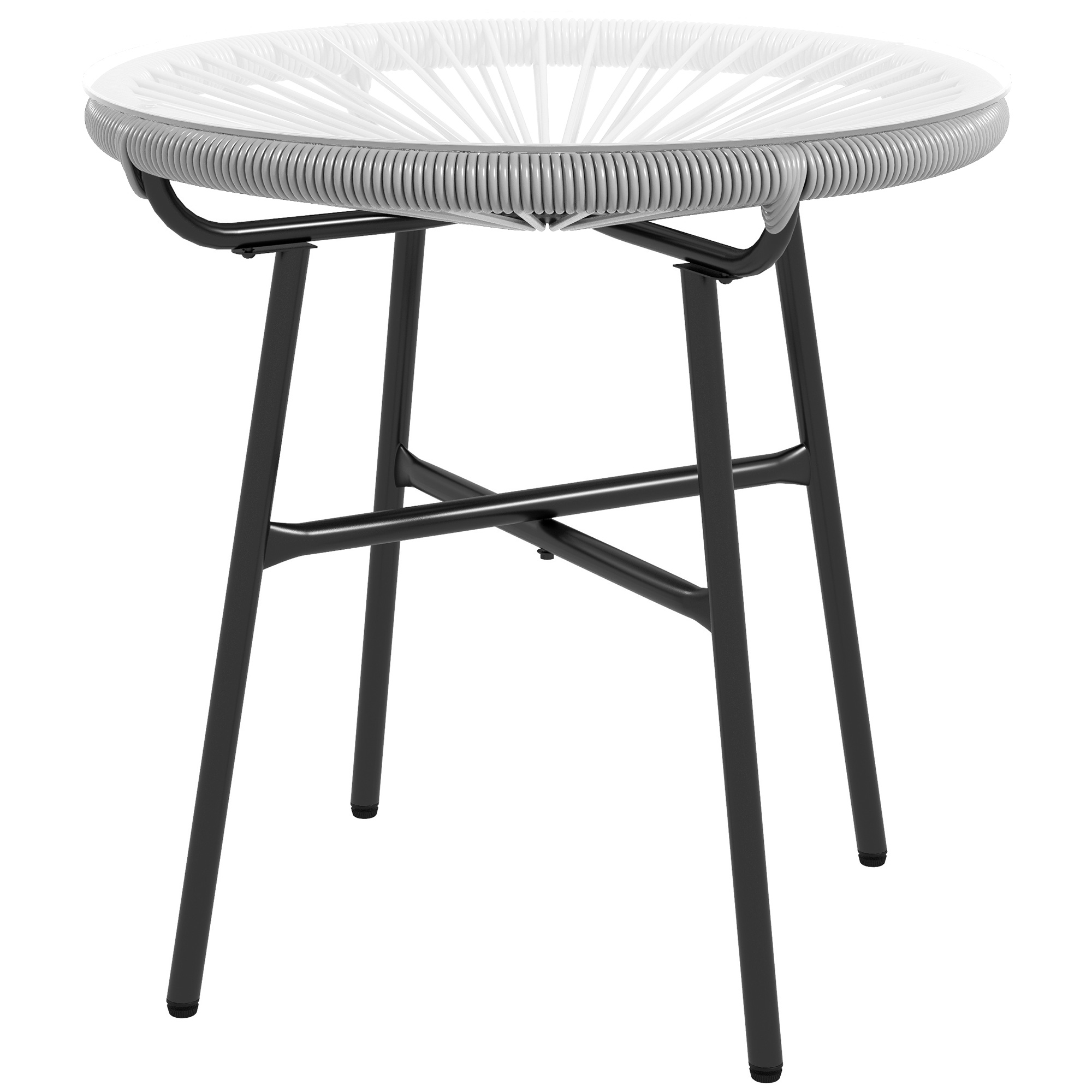 Rattan Beistelltisch Bistrotisch, Kaffeetisch Mit Glastischplatte, Rund, Für Terrasse, Balkon, Schwarz+grau, 50x50x50cm