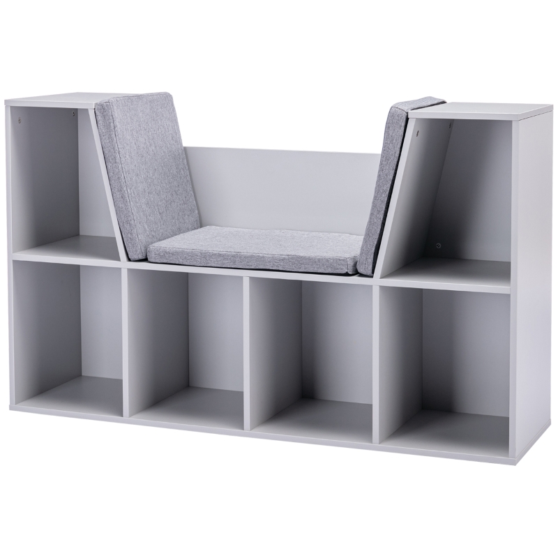 Kinderregal Bücherregal Mit Sitzhocker Kindersitzbank Mit 6 Fächern Sitztruhe Mit 3 Kissen Spielzeugkiste Ab 3 Jahren Grau 103 X 30 X 62 Cm