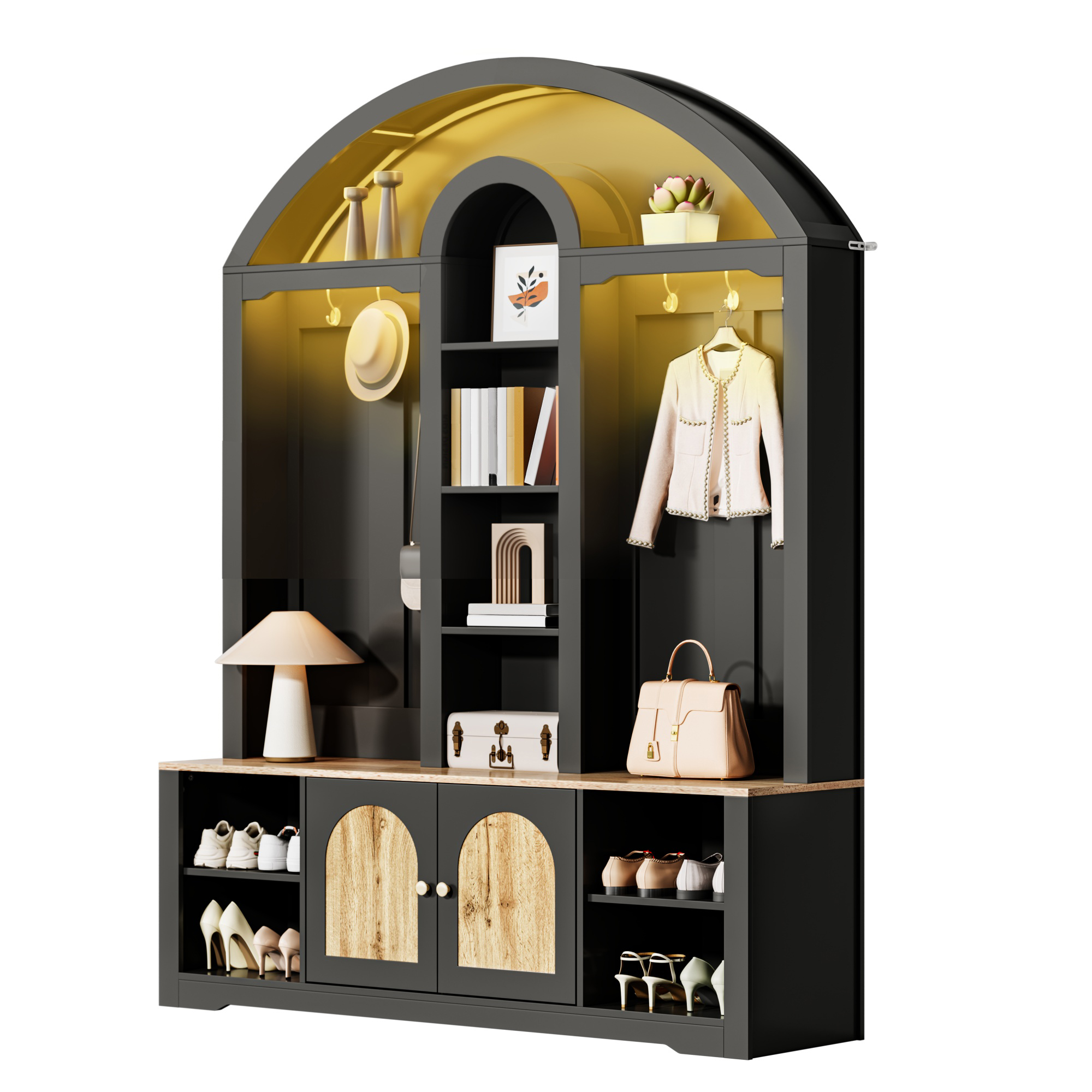 Multifunktionaler Kleiderschrank/eingangsbereichsschrank Mit Schuhregal, Ablagen Und Haken .garderobenschrank– Eine Garderobe Aus Robustem Mdf Mit Modernem Design Und Praktischem Stauraum.