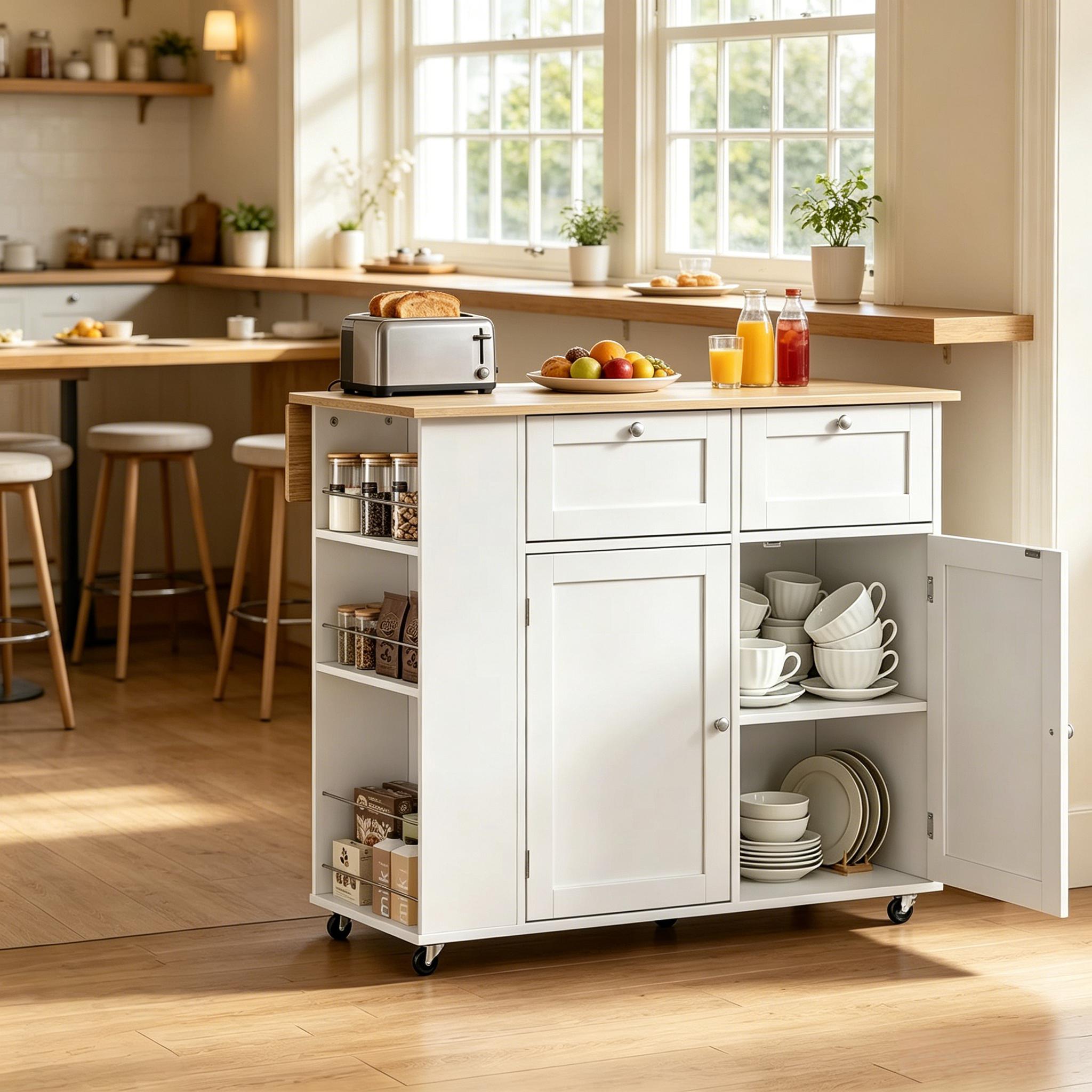 Moderne Kücheninsel Mit Klappbarer Arbeitsplatte,küchenseite,küchenaufbewahrungsschrank,küchenwagen