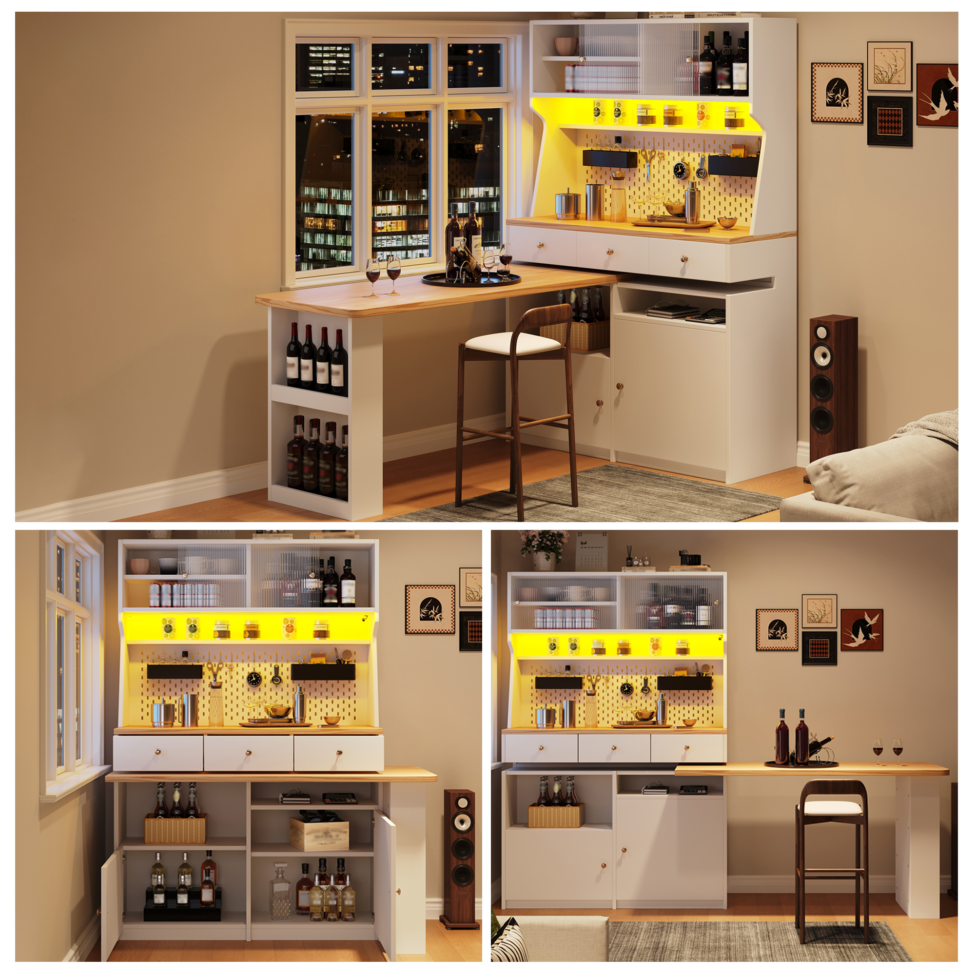 Küchenschrank (13745178 Cm), Hohes Küchenbuffet, Mehrzweckbuffet, Snackschrank, Tischschrank, Schreibtisch, Aufbewahrungsschrank Mit Zwei Türen Und Drei Schubladen, Weiß