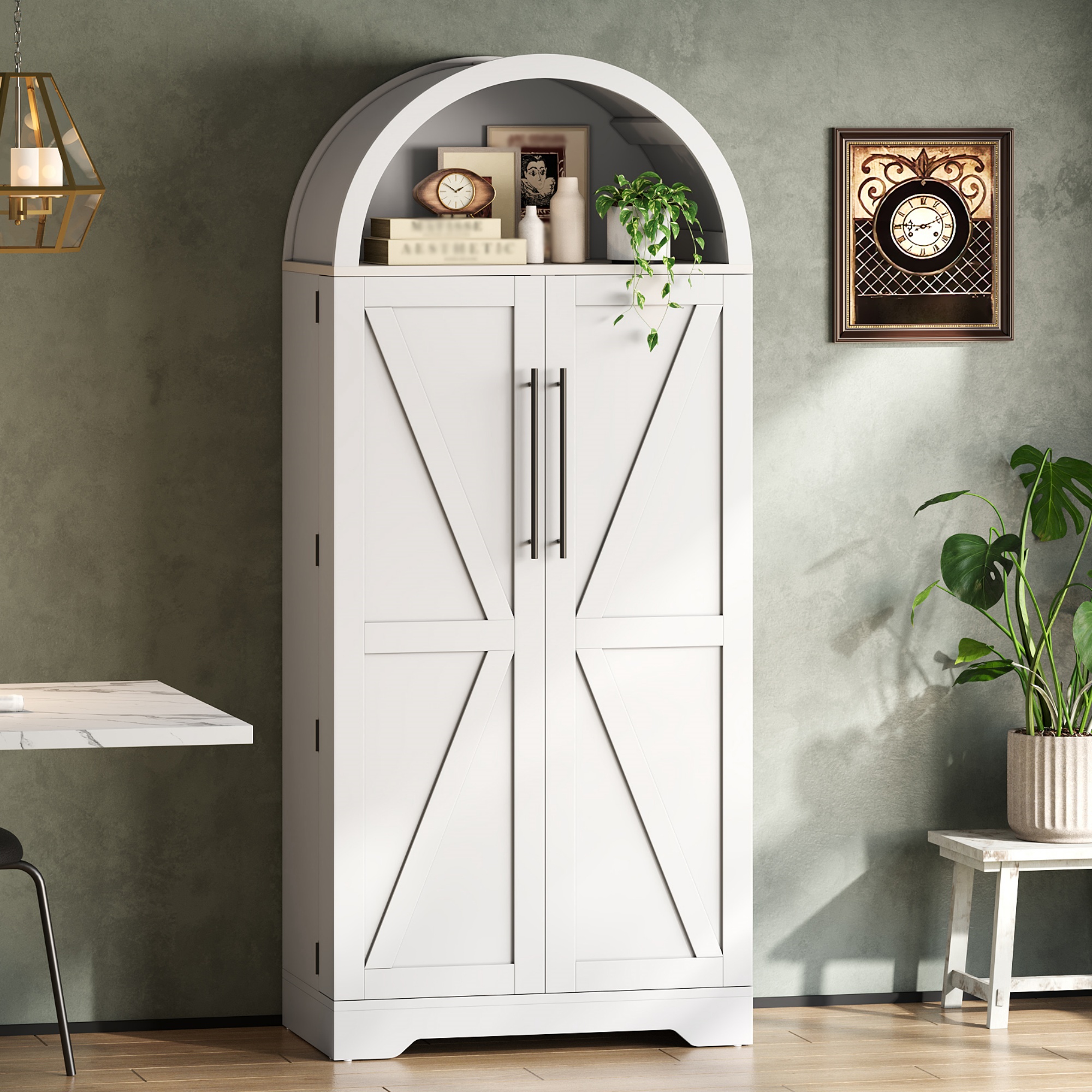 165×70×40cm Hoher,gewölbter Schrank,küchenschrank,vitrine,weinschrank,mit Ablage Über Der Tür Und Offenem Oberteilgeeignet Für Küche, Esszimmer,wohnzimmer Und Schlafzimmerweiß