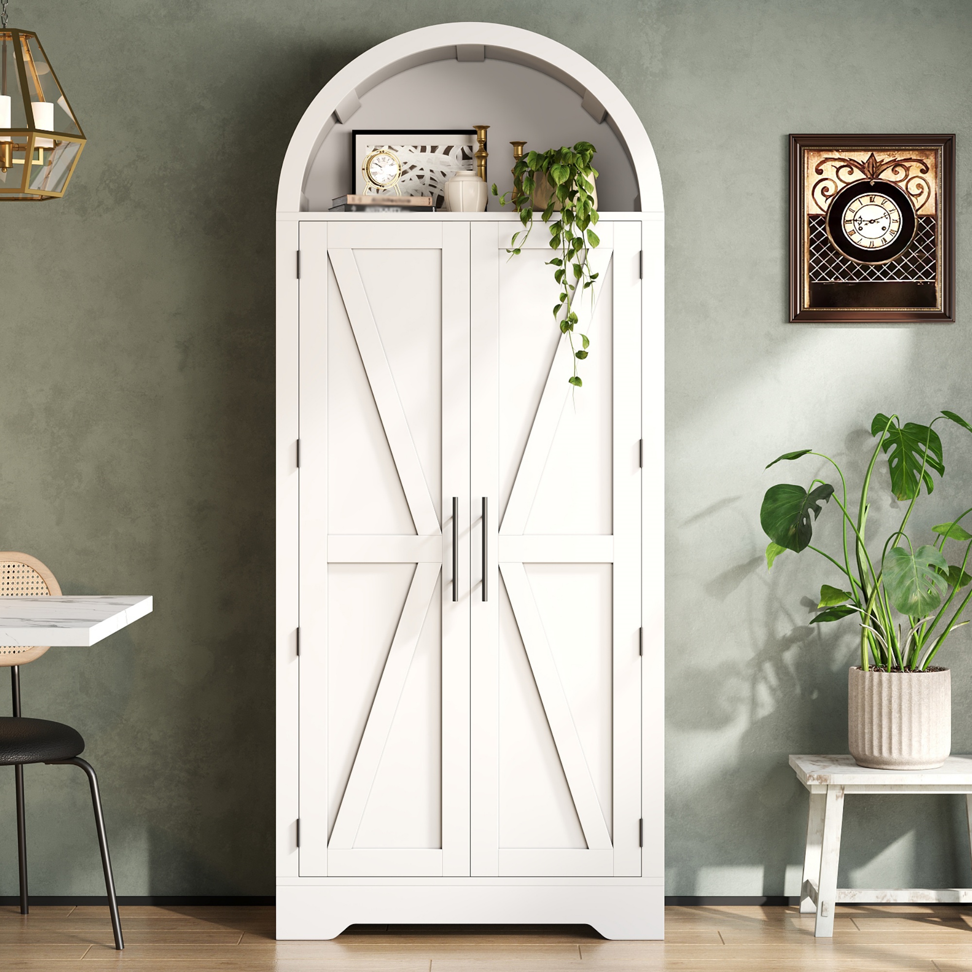 170×70×35cm Hoher, Gewölbter Schrank,küchenschrank,vitrine, Weinschrank, Mit Ablage Über Der Tür Und Offenem Oberteil,geeignet Für Küche,esszimmer,wohnzimmer Und Schlafzimmer Weiß