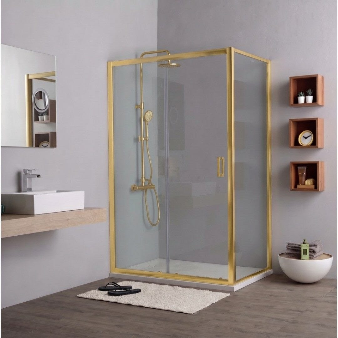 Duschabtrennung Nische Gold Gebürstet 100 Cm + Feste Seitenwand 80 Cm City