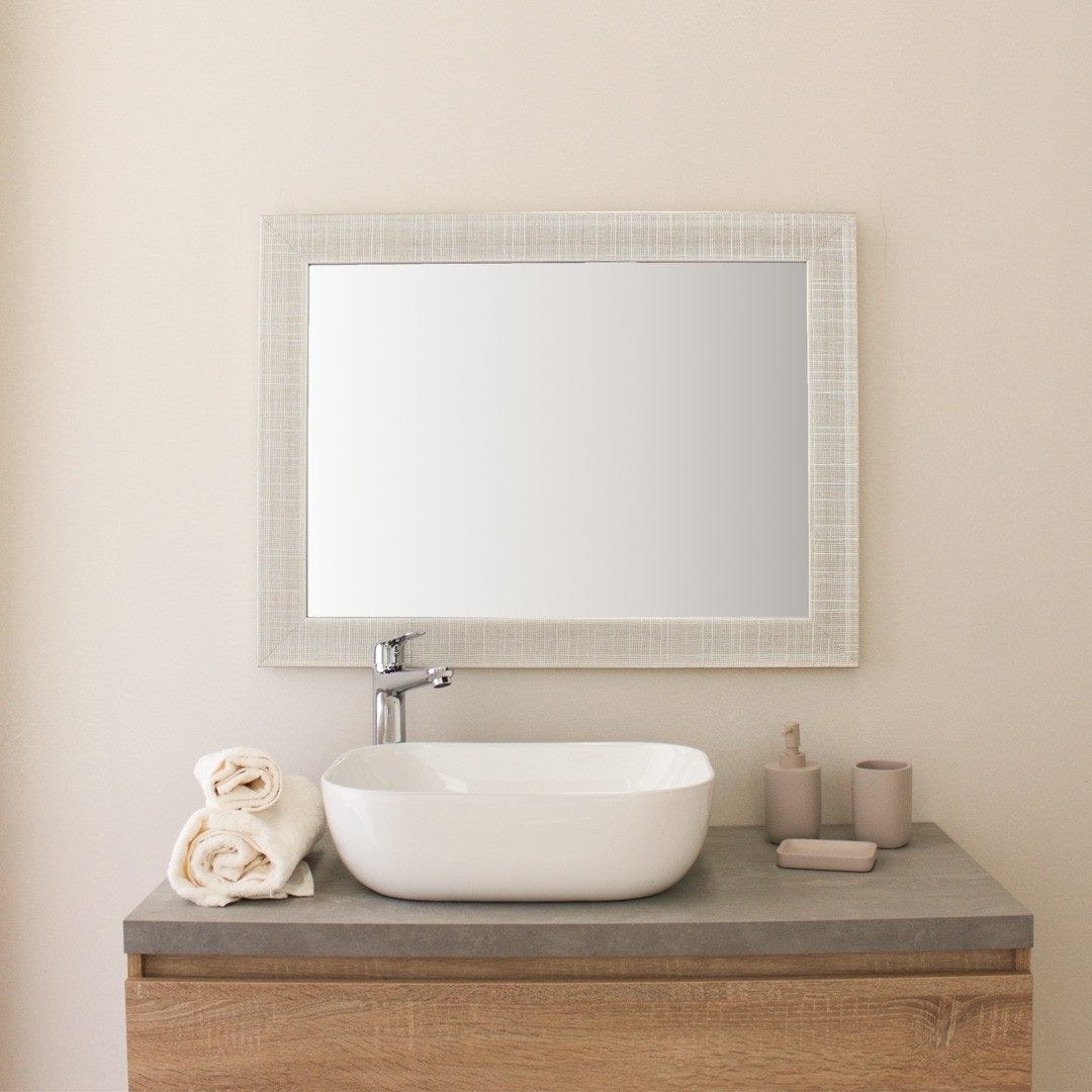 Rechteckiger Spiegel Mit Silbernem Mdf-rahmen, Beidseitig Montierbar, 62,5x82,5 Cm