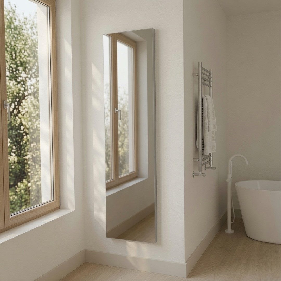 Wandspiegel 40x150 Cm Mit Silbernem Mdf-rahmen, Moderner Facettenschliff