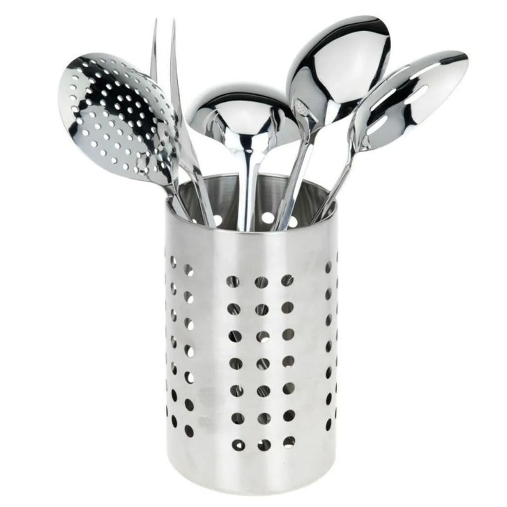 Excellent Houseware Kitchen Set - Edelstahl - 6-teilig - Fleischgabel, Gemüselöffel, Servierlöffel, Schaumlöffel, Suppenkelle Mit Ständer
