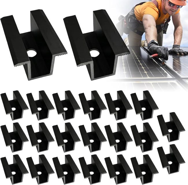 Aluminium-pv-zentralklemmen, Schwarz, 20er-packung, Zentralklemmen Für Solarmodule, Solarmodul-halterungsklemmen, Zentralklemme Für Solarmodule