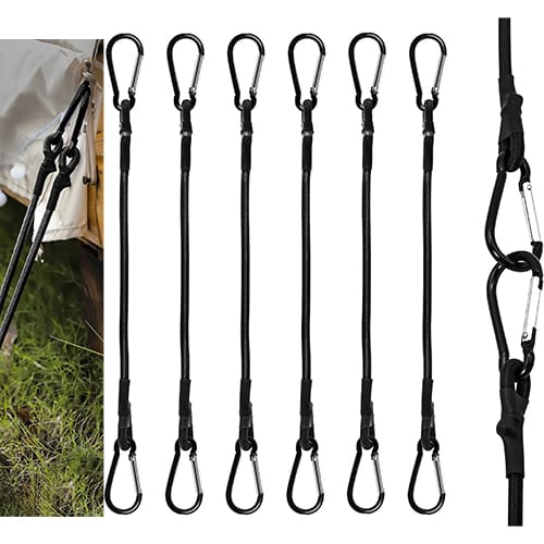 Set Mit 6 Robusten 30 Cm Langen Gummiseilen Mit Haken Für Camping, Planen Und Zelte