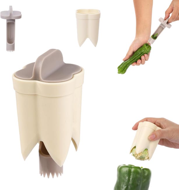 (cremeweiß) 2-in-1 Paprikaentkerner, Gemüse- Und Obstkernentferner, 2-in-1 Paprikaschneider, Kernentferner Für Gemüse